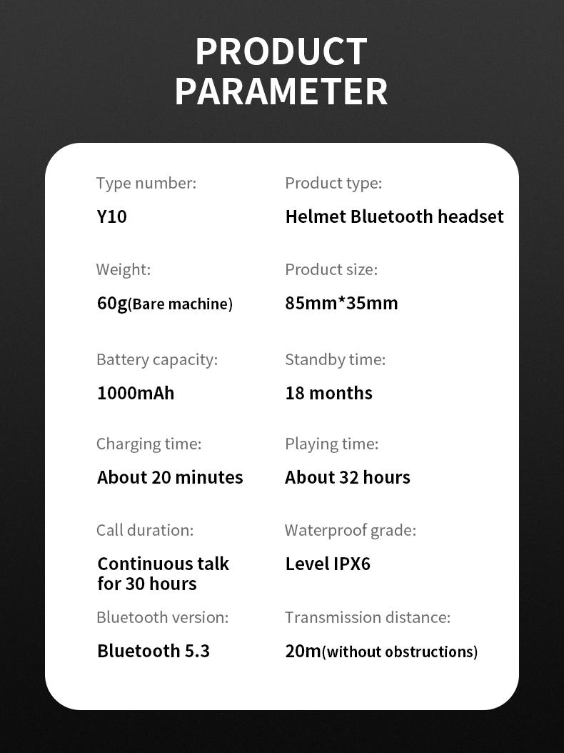 2026 Y10 Motorcycle Helmet Headset Stereo Voice Control Bluetooth Hands Free Call  2000mAh With Ambient Light