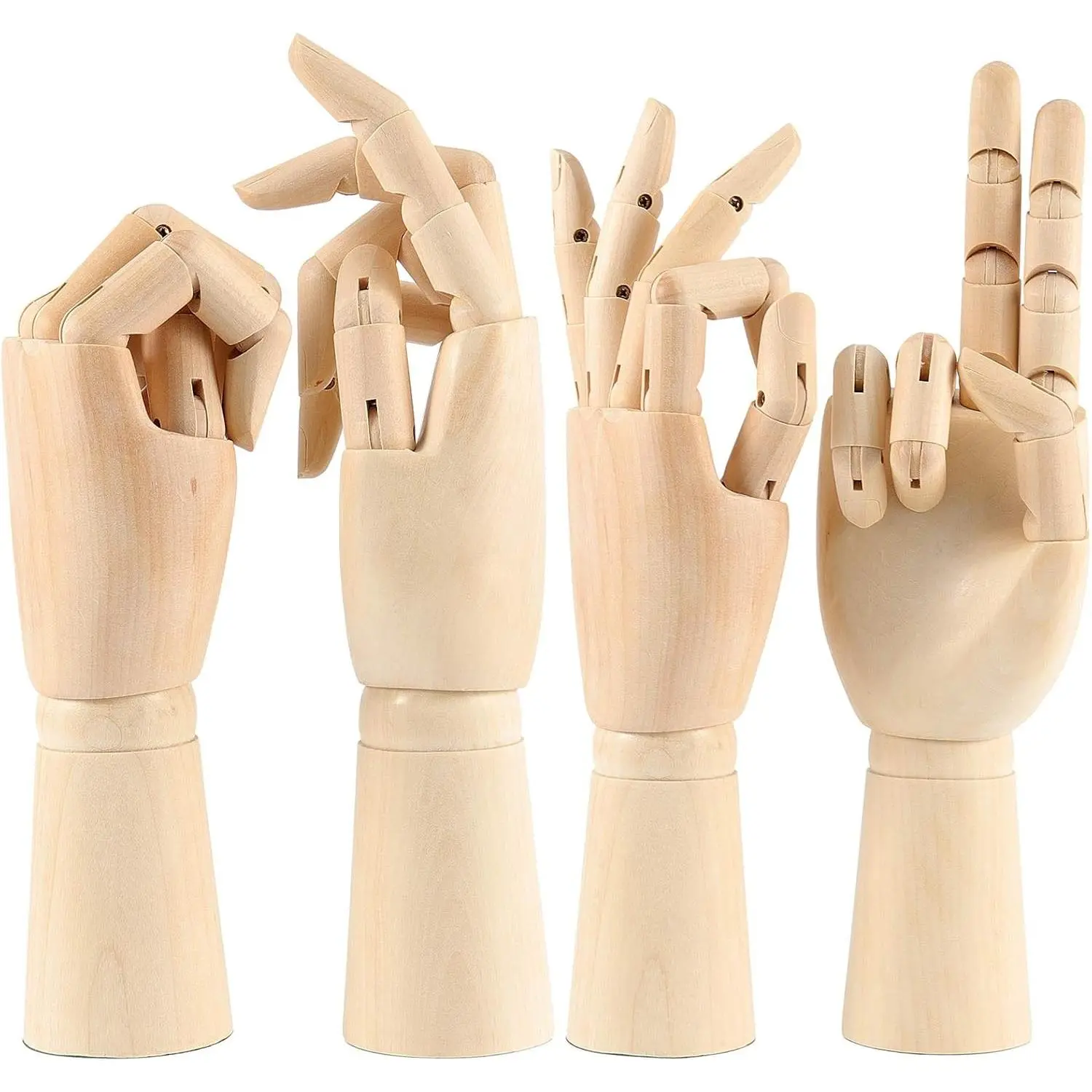 4 Pack 11.8 Inches Flexible Wooden Hand Model, Moveable Wood Mannequin Hand for Sketching, Painting, Jewelry Display, Home Office Decoration, Desktop Decoration, Left and Right Hand