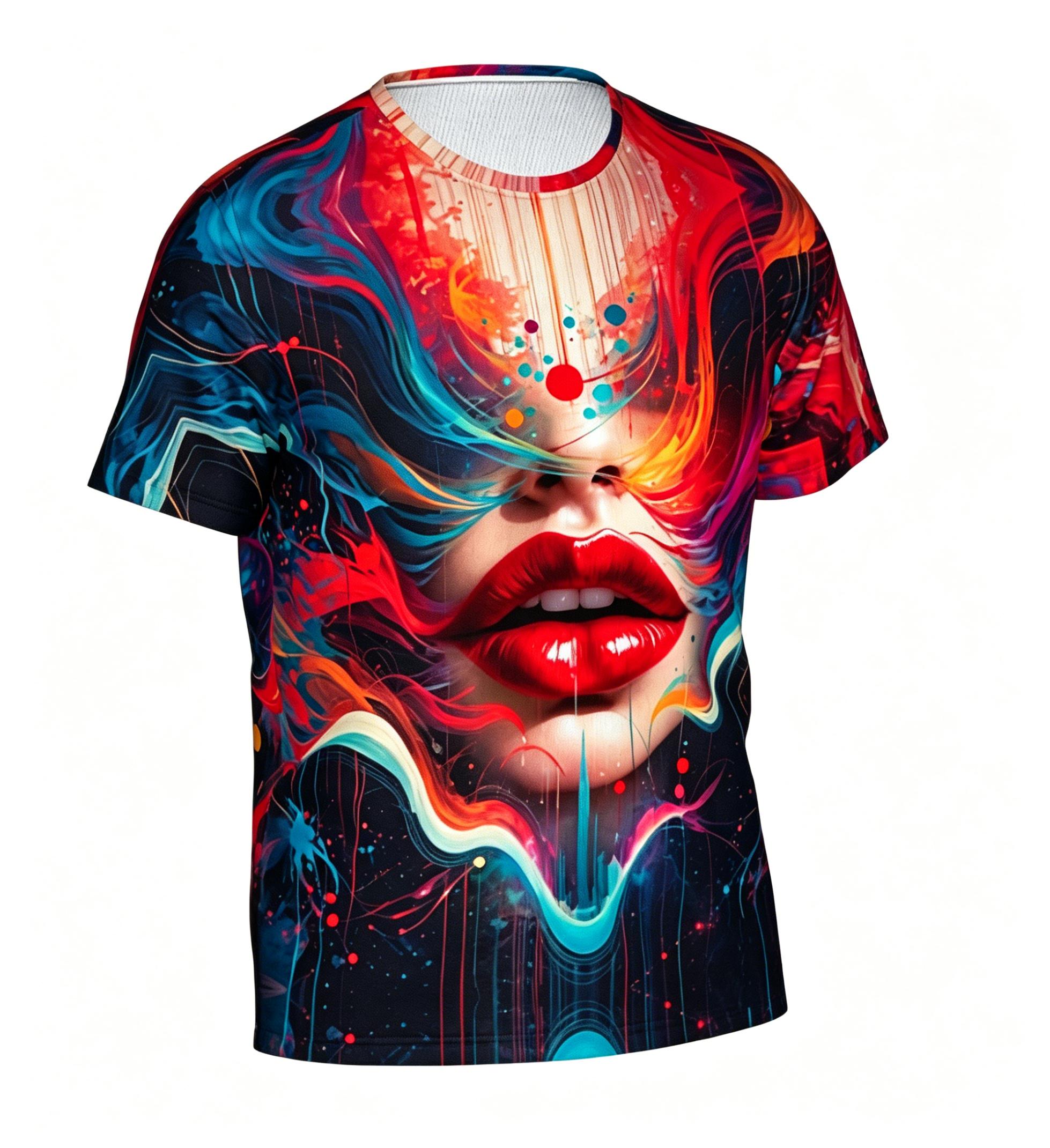 Abstract Art of Colorful Flame Lips Summer Full-Print Short-Sleeve 3D Printed T-Shirt Unisex Outdoor Comfortable Top Party Clothes Couple Pattern Gift for Friends