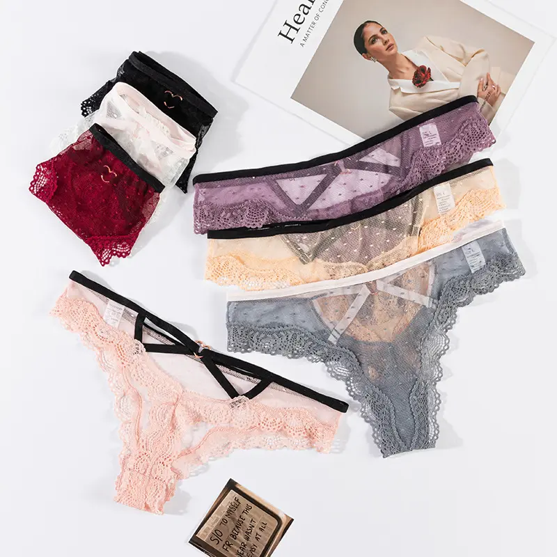 Women's Hollow Lace See-Through Triangle Panties, Plain Elastic Waist Floral Lace Intimates for Sun Protective Outdoor Activities, Fitted Lace Panties, Brief Length