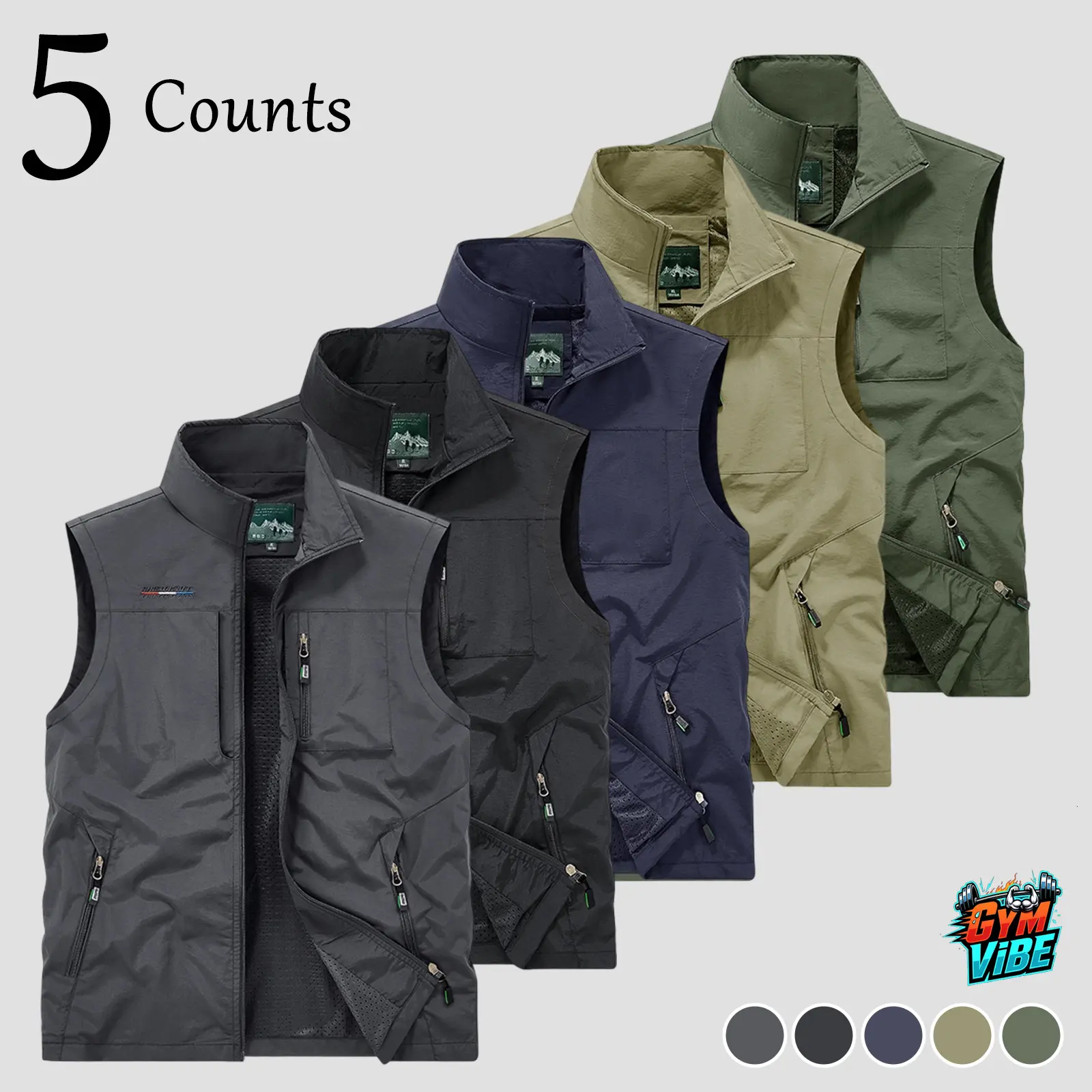 Men's Tactical Cargo Vest, Plain Casual Outerwear with Full Zip & Stand Collar, Lightweight Mesh-Lined Gorpcore Bodywarmer for Travel, Coat, Classic, Athletic, Clothes, Full Zip Closure, Do Not Dry Clean, Tops, Techwear, Menswear