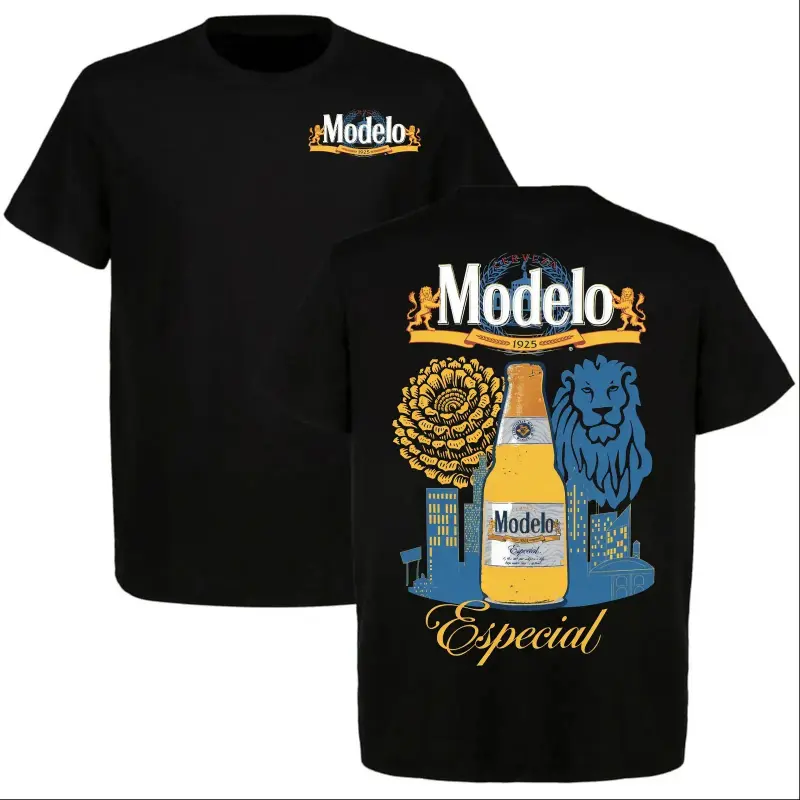 [Graphic T-Shirt] [Graphic Tee]Modelo Especial Beer Vintage Graphic Tee |   Retro Lion & Sunflower Logo T-Shirt, Casual Summer Streetwear Shirt, Relaxed Fit Cotton Tee, Beer Lover Gift, Modelo Inspired Bar & Party Outfit, Unisex Short Sleeve Top