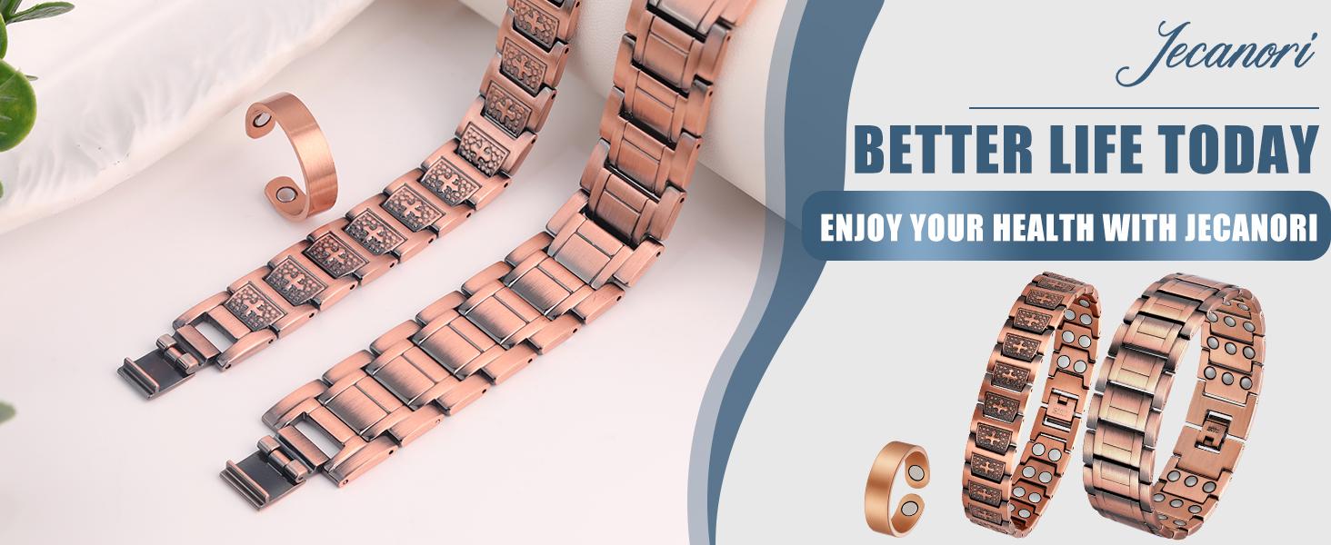 Jecanori Pure Copper Bracelet for Men, Magnetic Cross Bracelets for Men with 3500 Gauss Magnets, Mens Pure Copper Bracelet Trendy Stack Bangle Trendy Jewellery Accessories