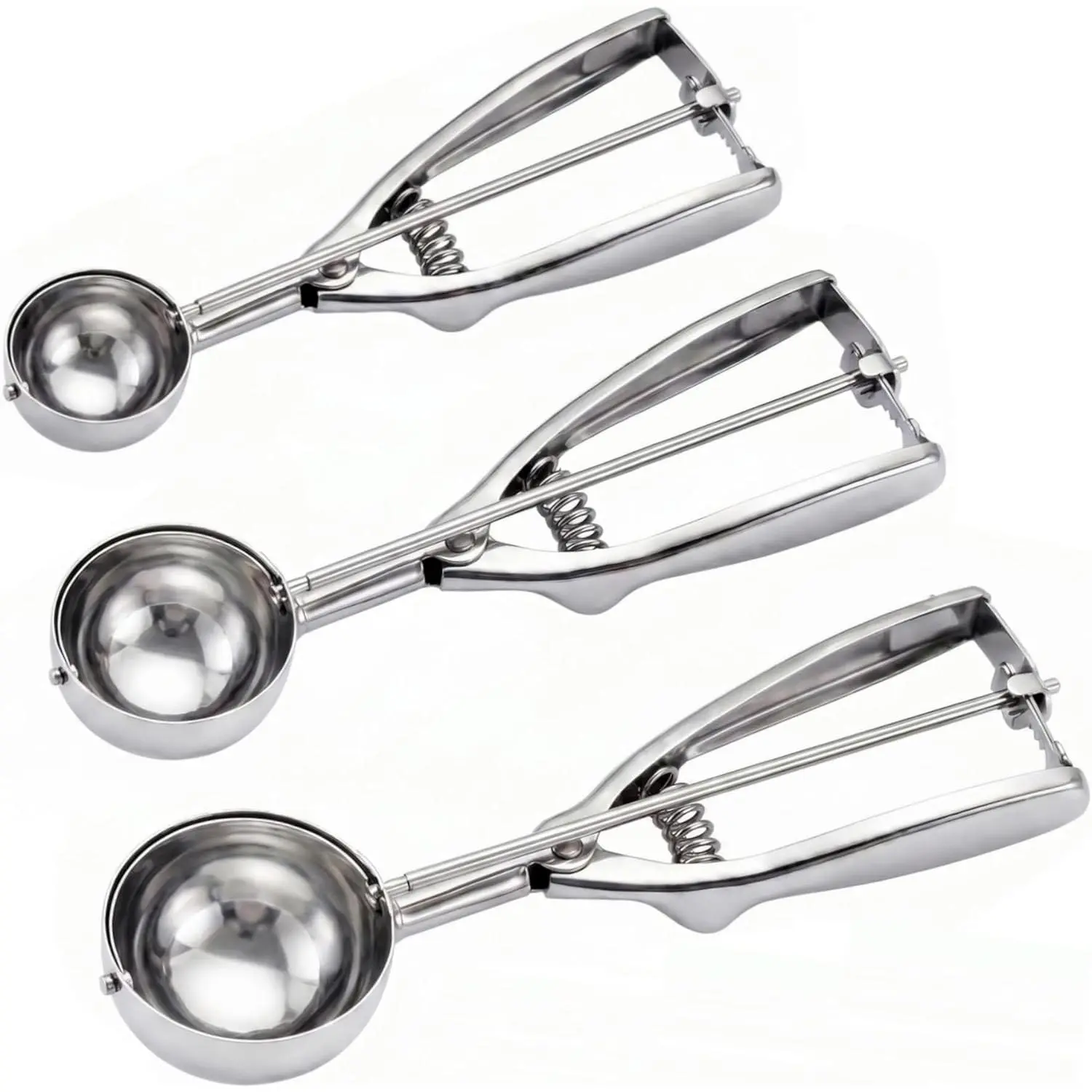 Ice Cream Scoop, 3Pcs Cookie Scoop Set, 18/8 Stainless Steel Cookie Dough Scoop, Cookie Scoops for Baking Set of 3, Ice Cream Scooper with Trigger Release, Cookie Scooper for Baking