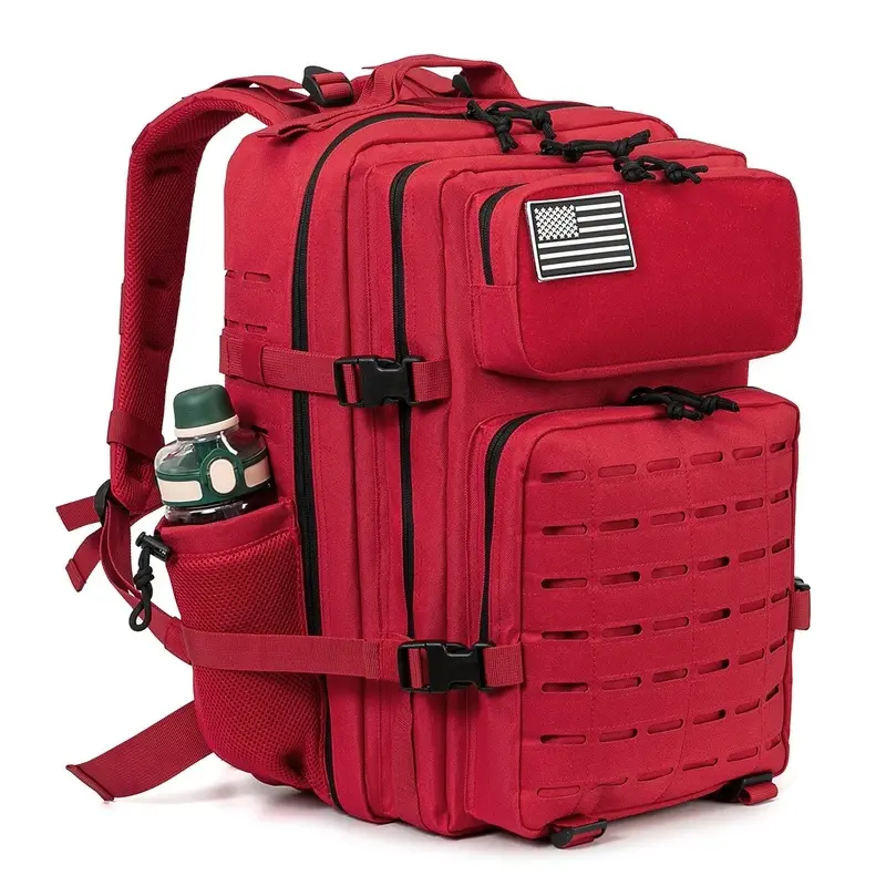 Men's 45L Camping & Hiking Backpack with a Tactical Look, Removable Flag Patch, and Dual Water Bottle Holders, Outdoor