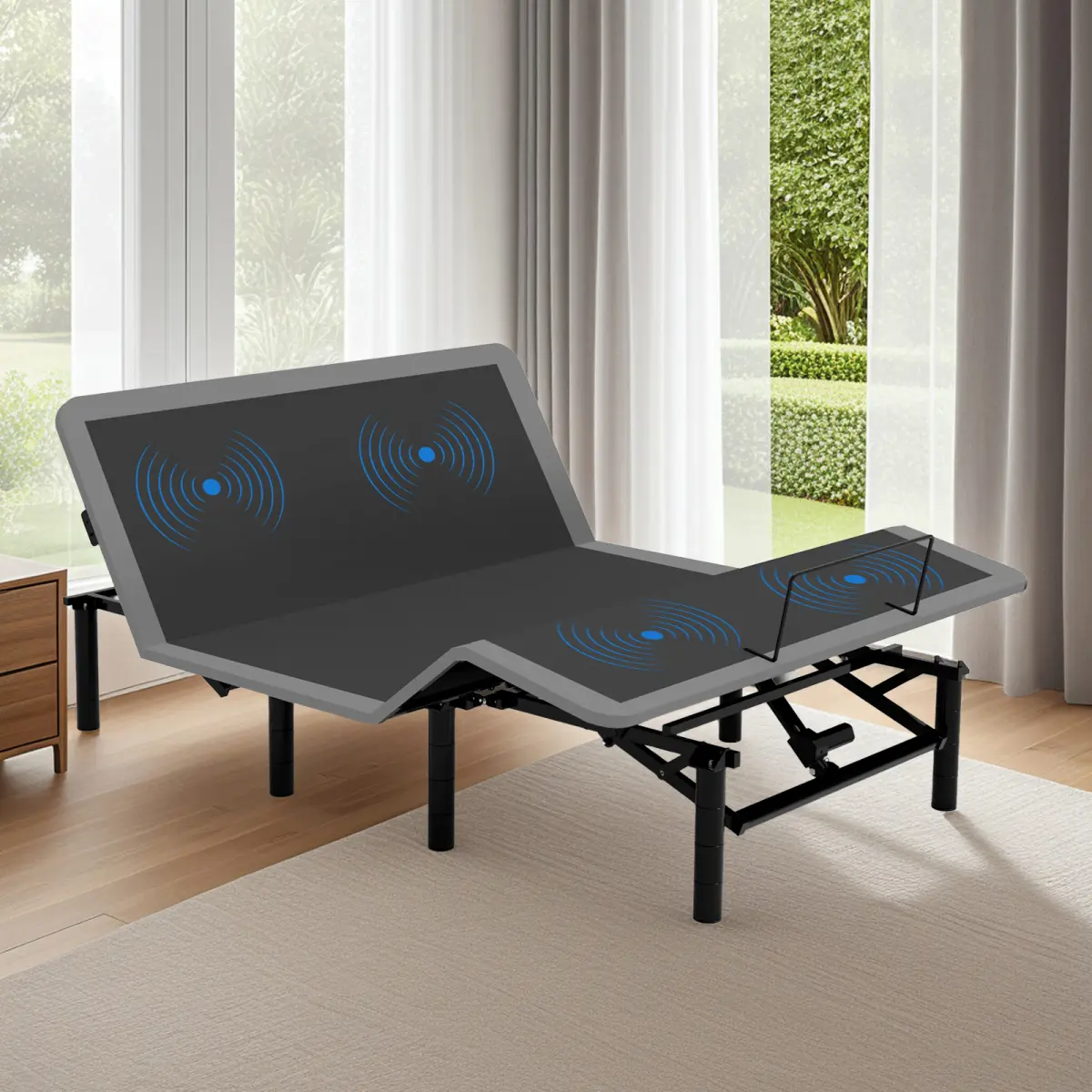 Queen Size Adjustable Bed Frame with Massage,Electric Platform Bed Frame with wireless Remote,Adjustable Bed Base with Foot Incline,Two types of USB ports,LED Night Light,Easy assembly,No Box Spring Needed,Grey