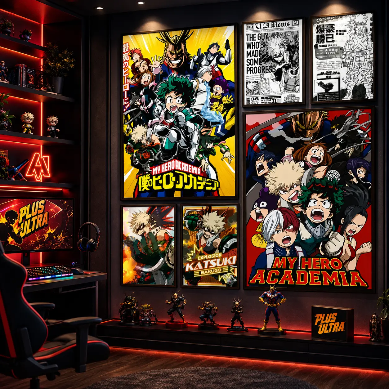 Bakugo Katsuki My Hero Academia Poster, Anime Canvas Wall Art Print, HD Waterproof Artwork Decor, Japanese Manga Style Room Decoration for Bedroom Dorm Gaming Room Office, Anime Fan Gift, Otaku Collectible Wall Art