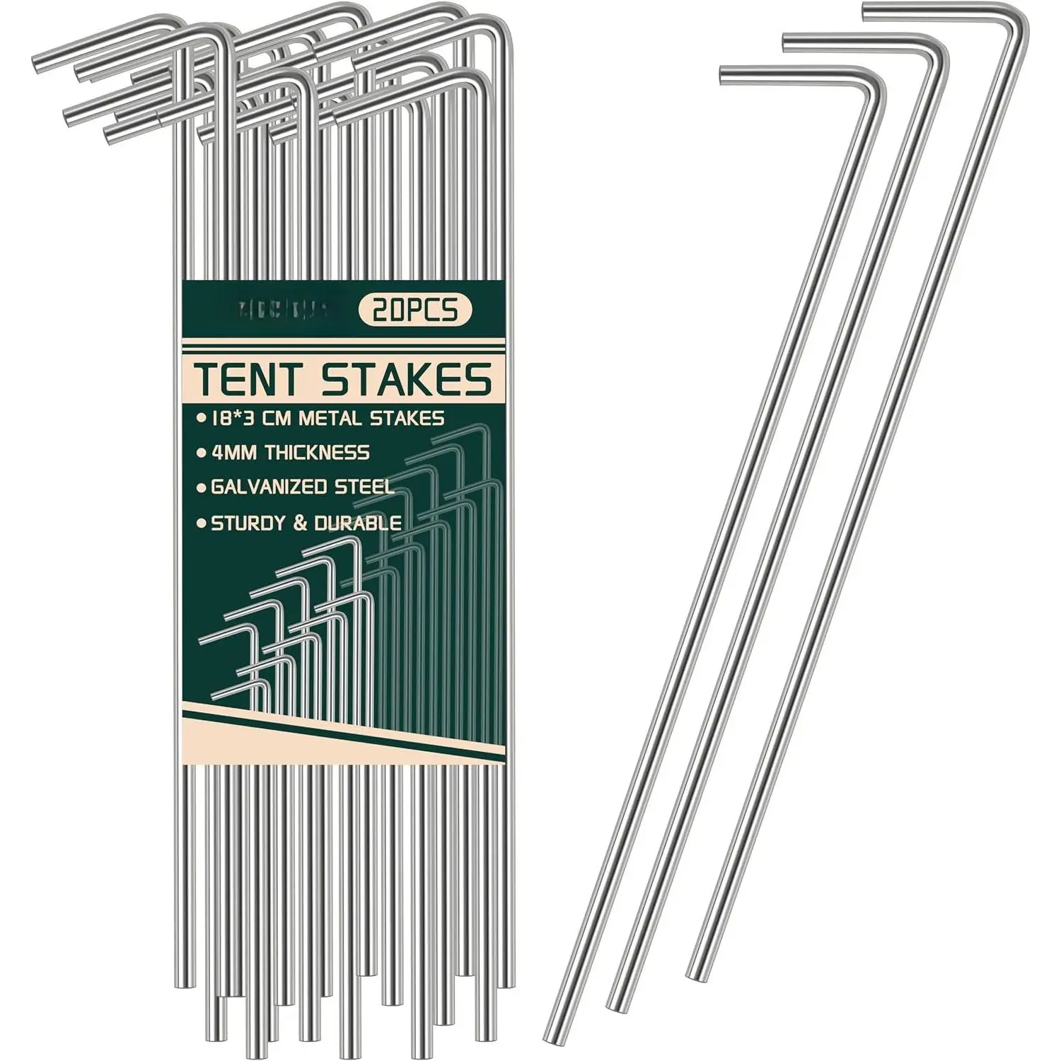 Tent Stakes Heavy Duty-20Pack7.1In Ground Stakes,Treated With Galvanization for  and Rust-Proof Properties,Outdoor Decoration,Camping,Tents,Gardens,Tarpaulins and Festival Decorations