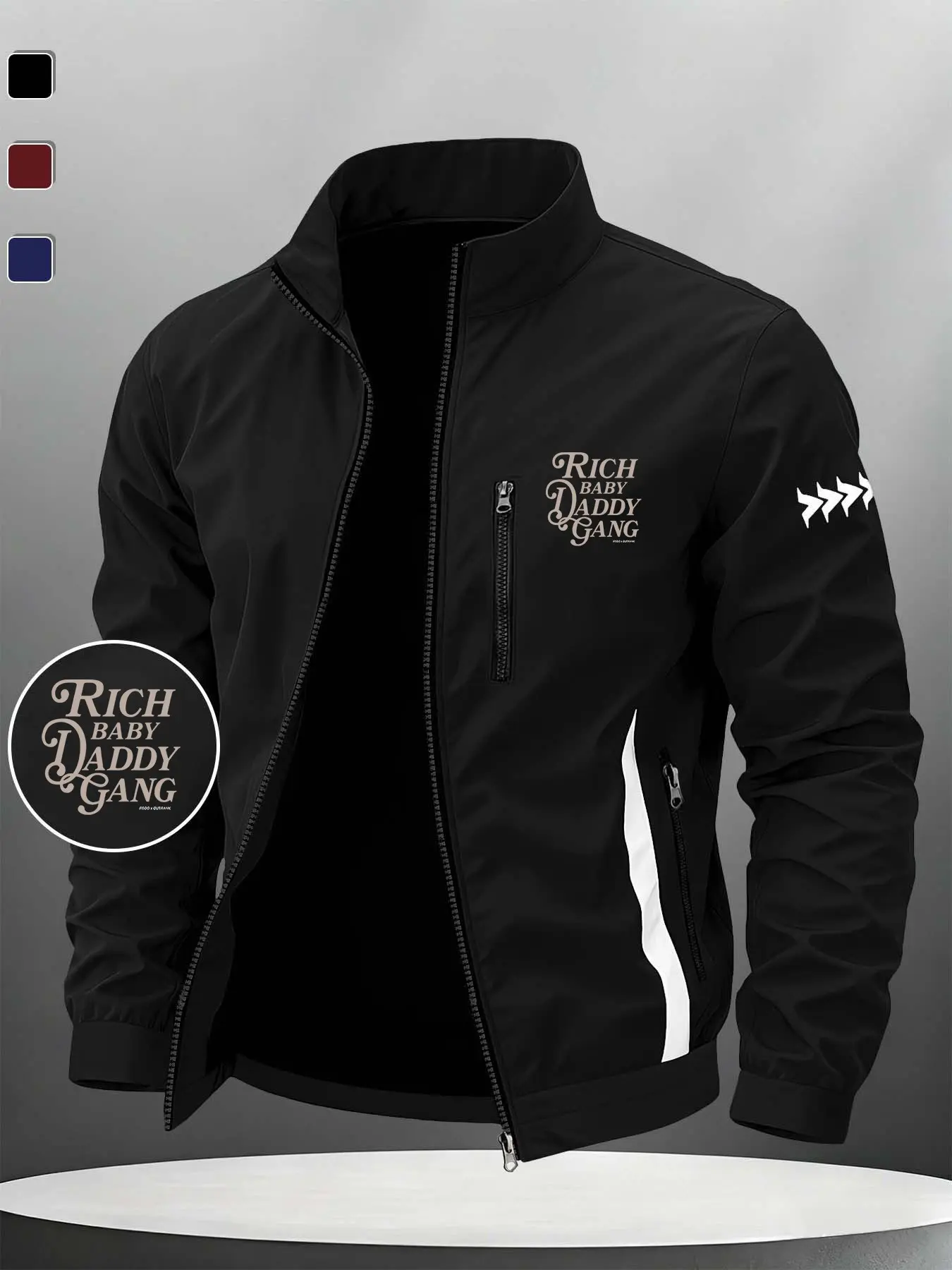 Men's Casual Slim-Fit Jacket with Letter Print, Lightweight Breathable Zipper Design, Fall & Winter Unlined Outerwear