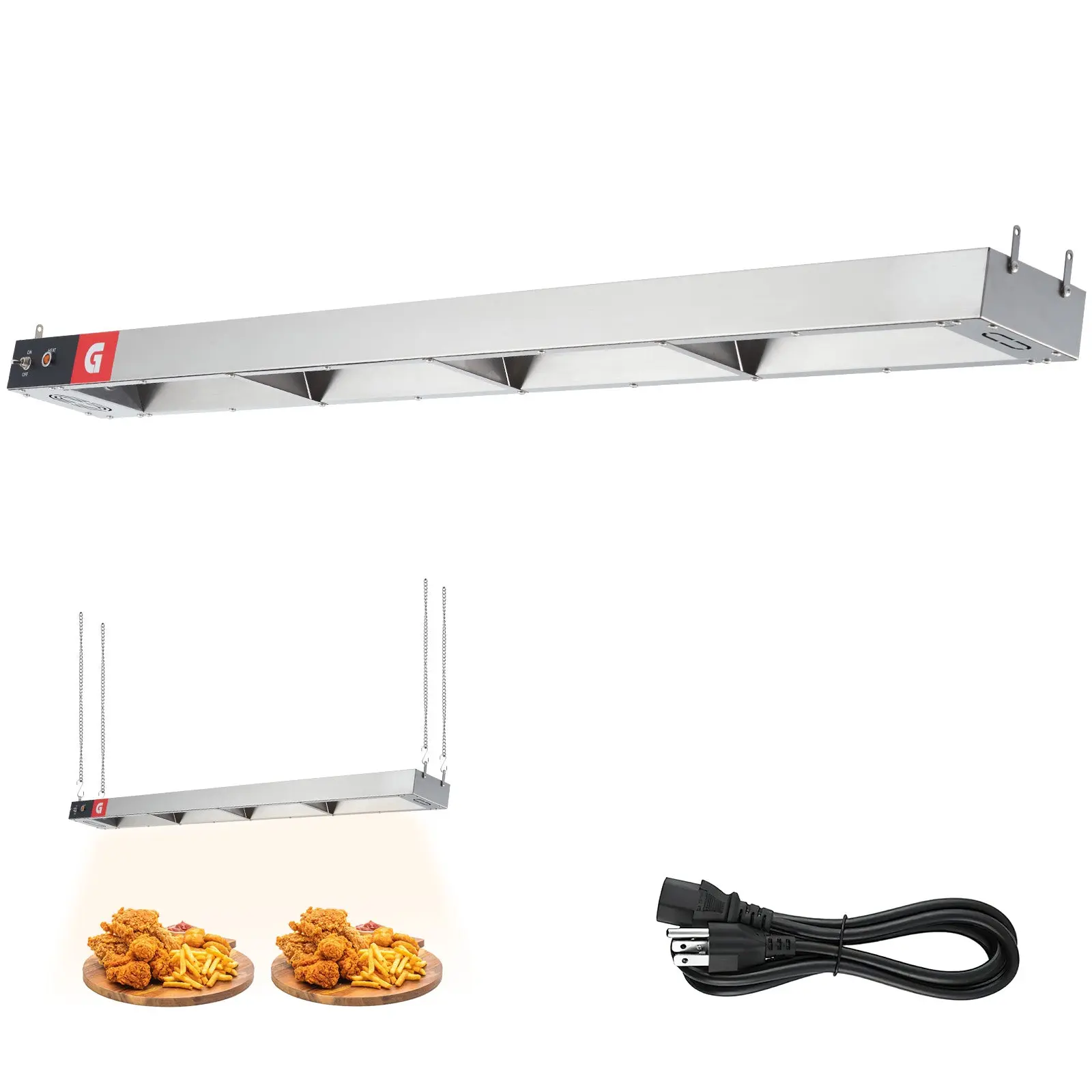 GARVEECommercial Stainless Steel Hanging Infrared Food Warmer Lamp, 36 Electric Strip Heater with Plug and Chains for Restaurants, Buffets, Catering, and Kitchen Use