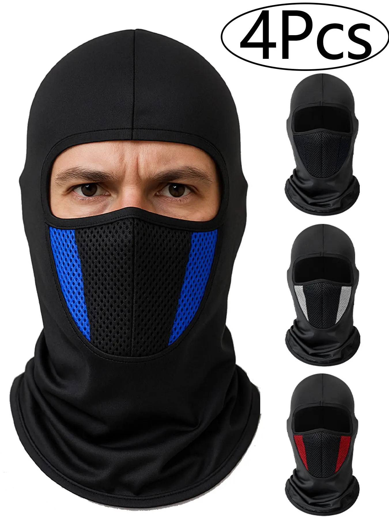 4Pcs Balaclava Mesh Mask Full Head Airsoft Face Protector, Ninja Style, Noise Protection, Breathable, No Fogging, Comfortable, 4 Season Use, Face Cover Balaclava