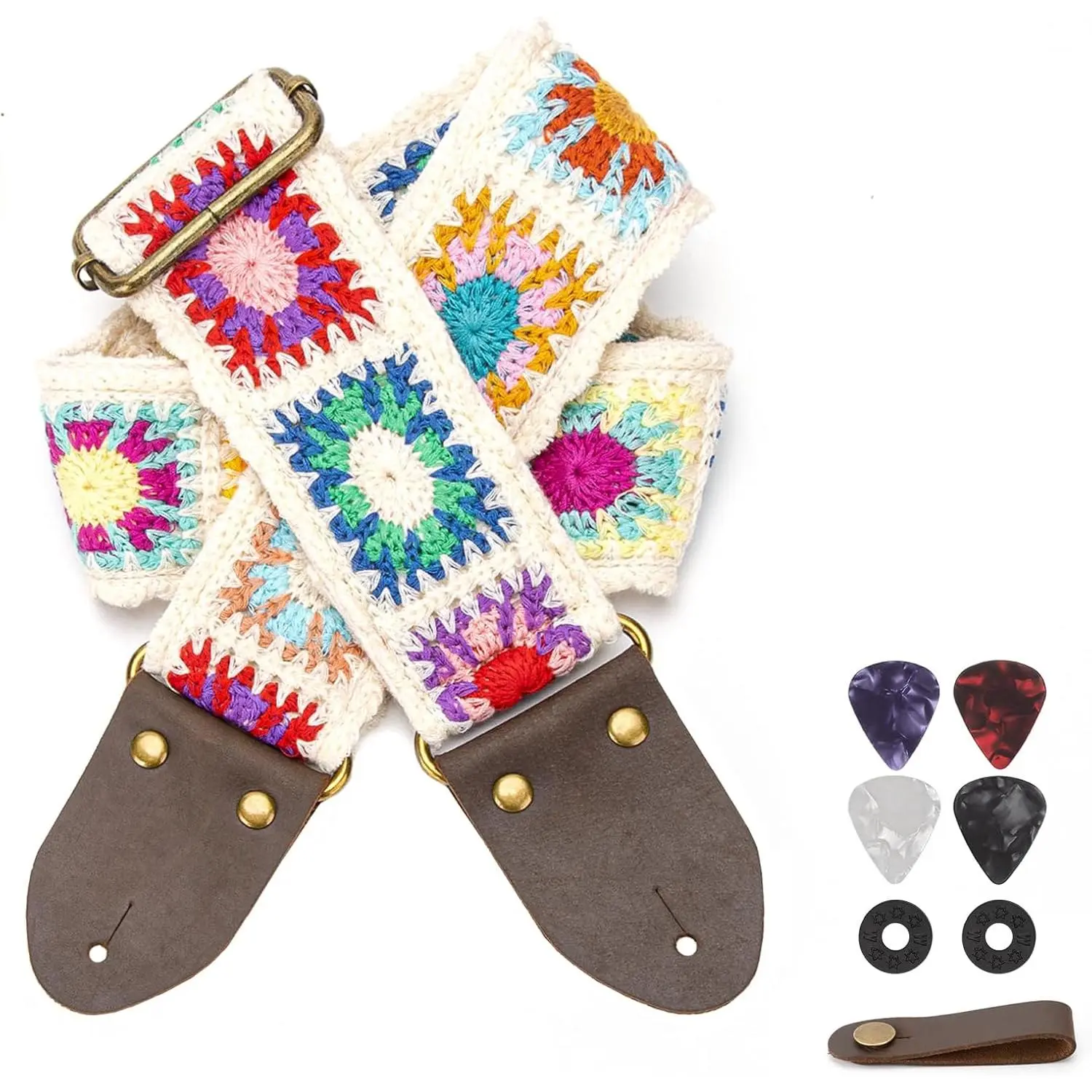 Guitar Strap for Acoustic, Guitars  Cowhide Leather Ends,Strap Locks,Guitar Straps Electric,Bass Strap.