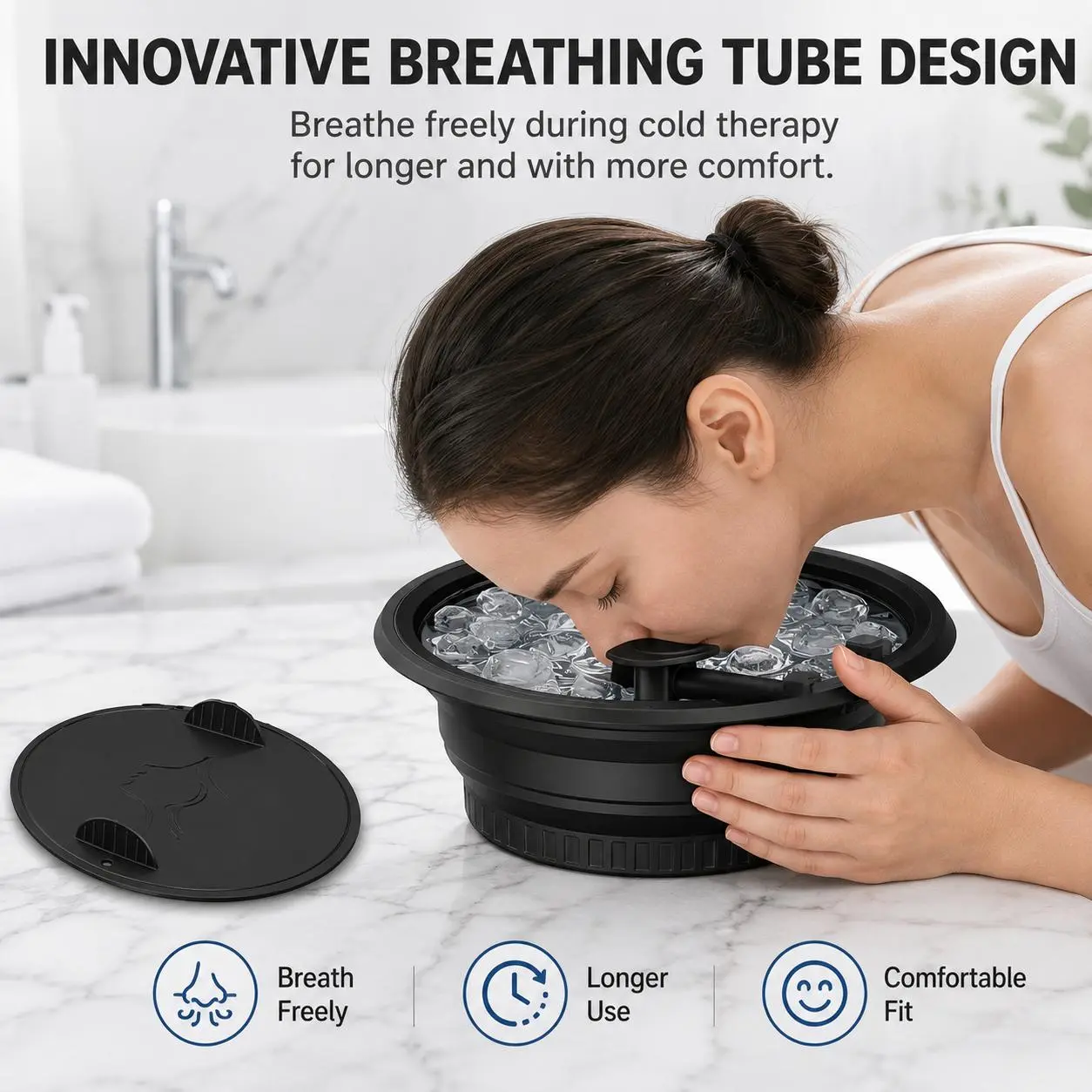 Foldable Silicone Ice Tray Face Bowl with Detachable Air Tube, 15 Minutes Long Cold Compress Tool for De-Puffing & Pore Tightening, Portable Skincare Furnishing Accessory