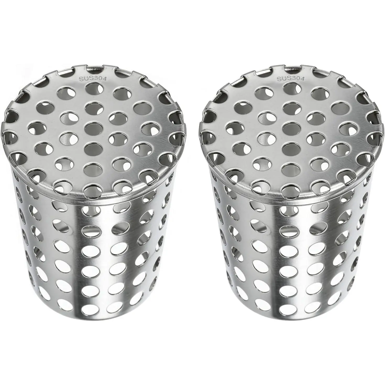 Stainless Steel Downspout Gutter Guard (Fits 2"-1.6" Pipes), Perforated Basket Strainer & Roof Drain Filter - Heavy Duty Metal Anti-Clog Cover for Debris, Pine  & Rodents 2 Pack