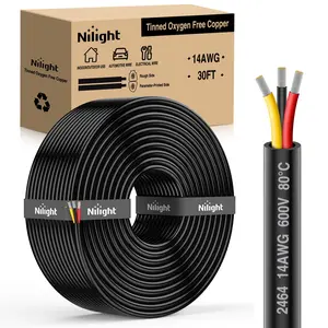 Nilight 30FT 14AWG 3-Conductor Tinned Oxygen-Free Copper Electrical Wire, Red-Black-Yellow Parallel Wires, Flexible PVC-Cased 600V DC Extension Cord with Water Resistant, Anti-Corrosion, Better Conductivity for LED Strips, Lamps, Solder Applications