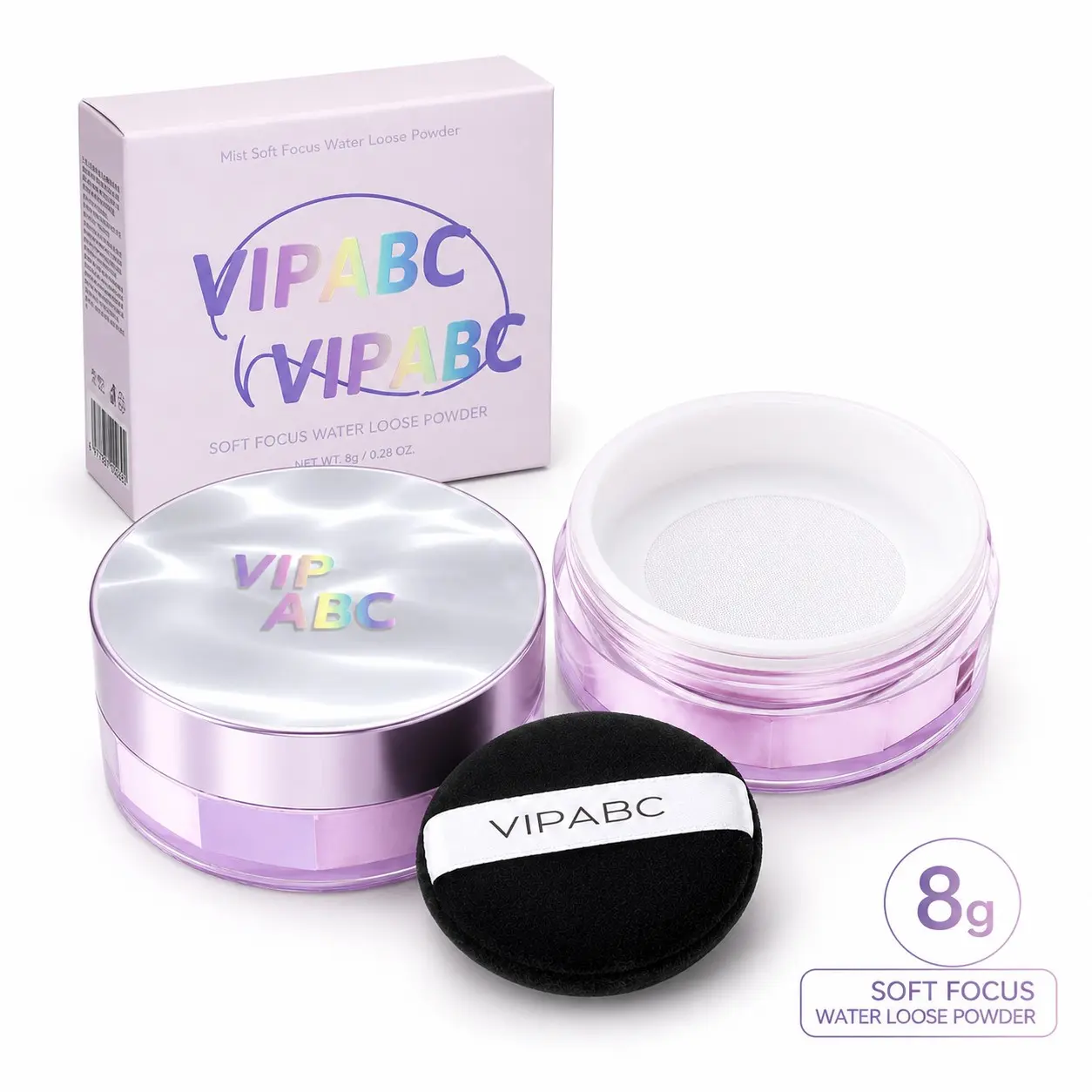VIPABC 8g Purple Loose Setting Powder, Soft Focus Water Powder with Puff, Silky Soft Powder, Oil Control Face Makeup, Pore Blurring Matte Finishing Powder, Lightweight Smooth Makeup Setting Powder for T-Zone and Daily Touch-Ups