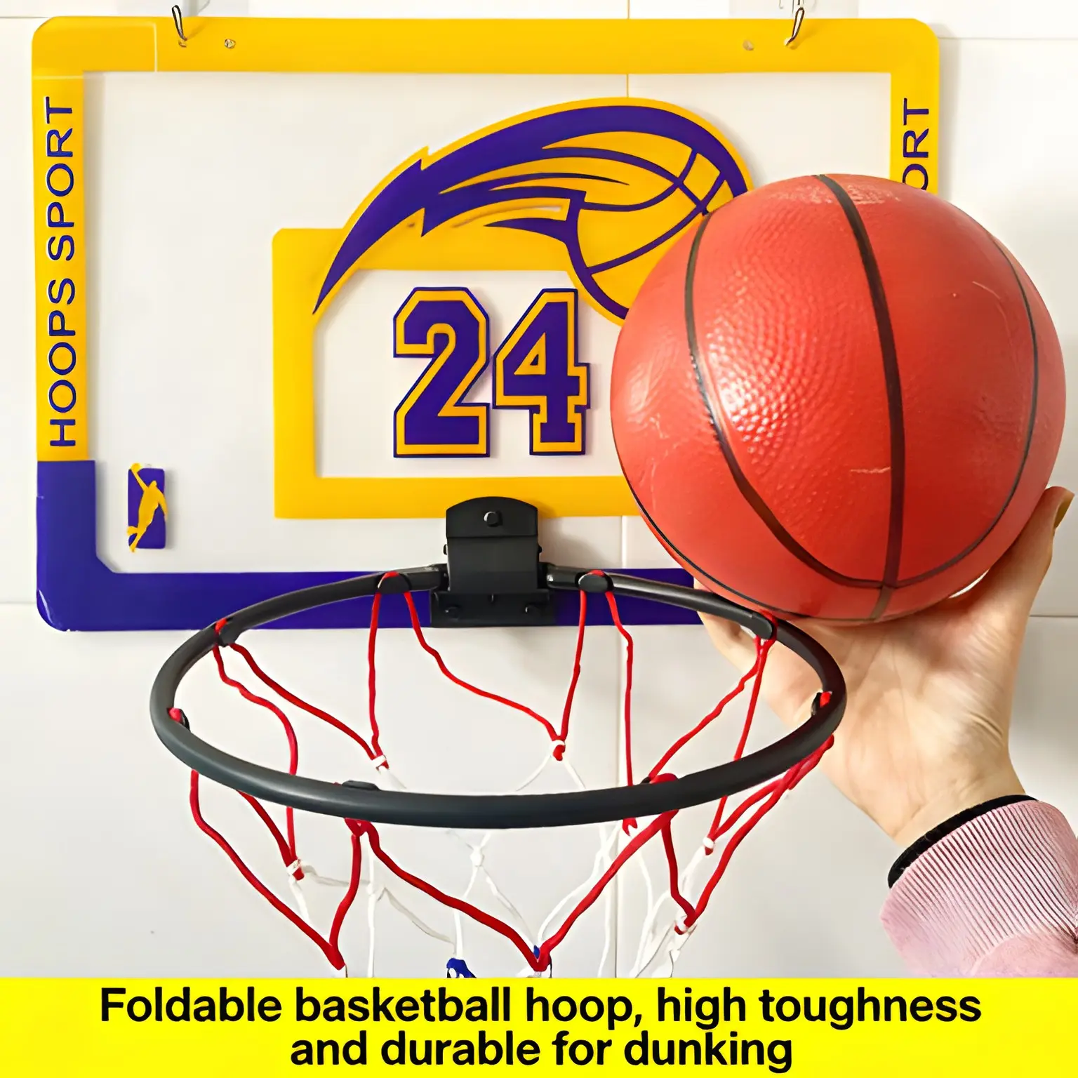 Indoor Foldable Basketball Hoop, Kids Door Mount Office Basket, Teen & Adult Mini Hoop, Includes 1-3 Balls, Perfect for Room Play