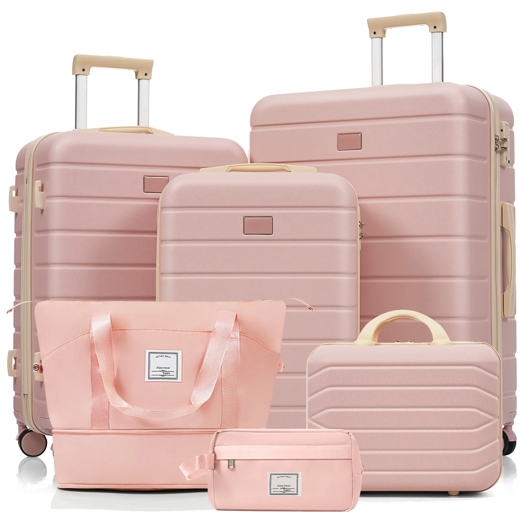 ARCH Travelpro Max 6-Piece Hardside Luggage Set with TSA Lock, 14/20/24/28 Inch Spinner Suitcase Set, Expandable Travel Duffel Bag, Waterproof Toiletry Kit, Adjustable Handle, Pink ABS, Family Travel Luggage Set for Vacation Business Trip
