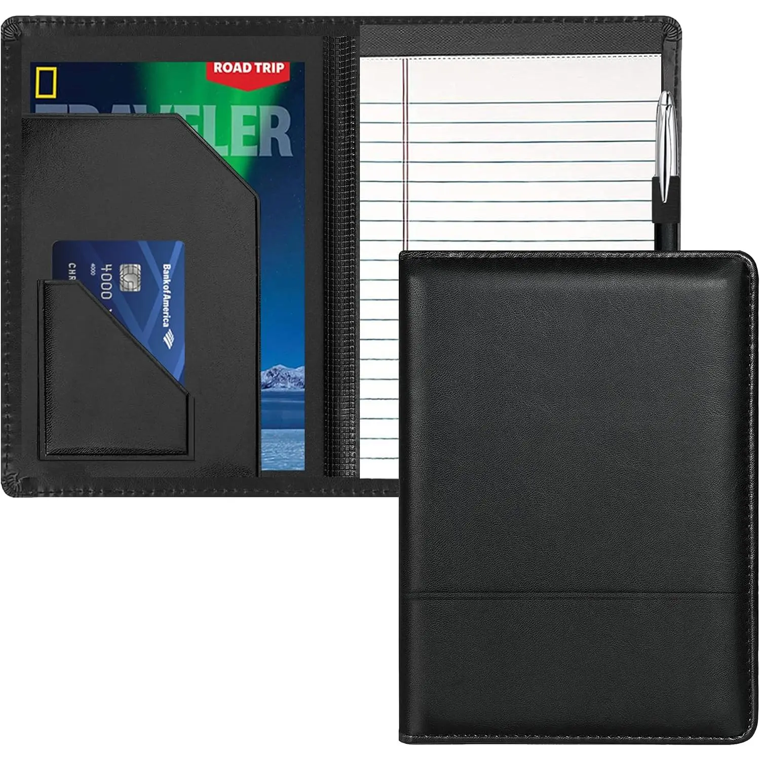 Junior Padfolio Folder - A5 Portfolio Binder Case with 5 x 8 Writing Pad and Interior Storage Pocket Executive Business Organizer for Men Women, Black