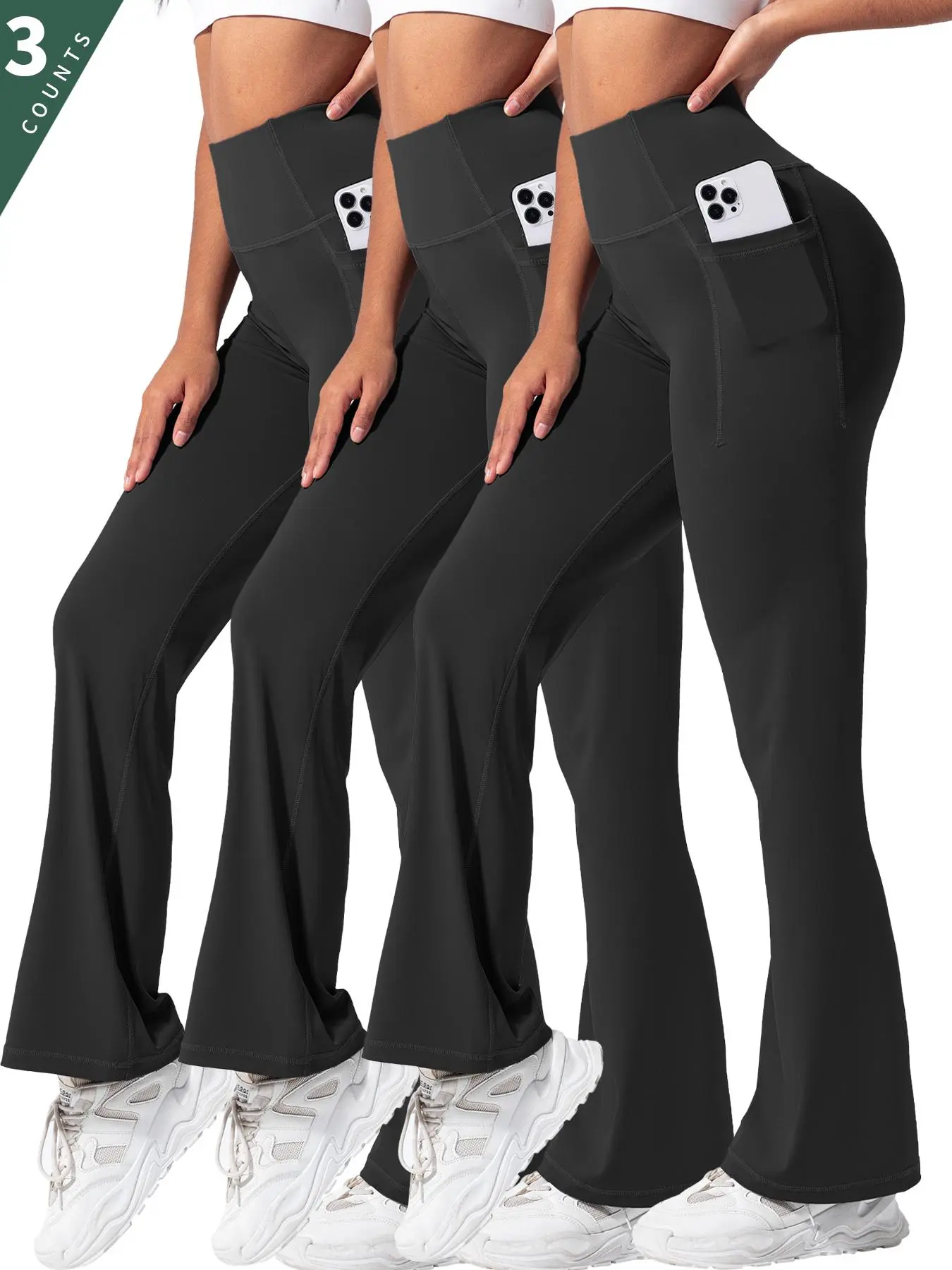 Women's Solid High Waist Flare Leg Sports Pants, Activewear Bottoms, Casual Comfy Breathable Pocket Design Bell Bottom Sports  Trousers for Yoga Gym Workout Running, Ladies Sportswear for All Seasons