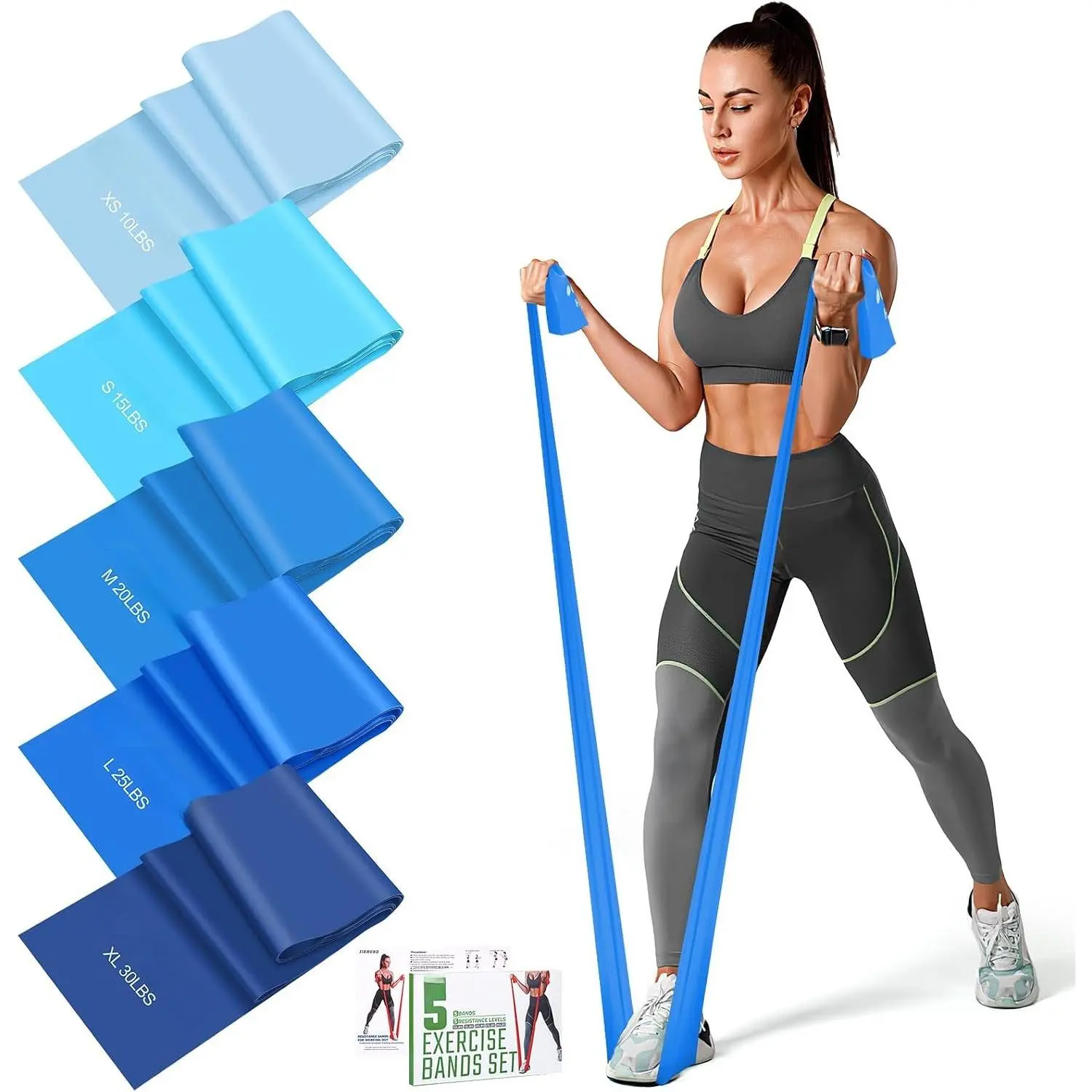 5 count Resistance Bands, Professional Exercise Bands Elastic Stretch Bands for Fitness Yoga Pilates Stretching Strength , Workout Bands for Women and Men  Gym