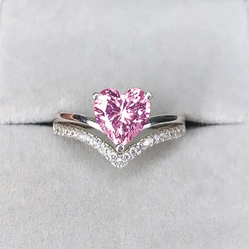 Fashion Artificial Zircon Decor Heart Shaped Ring for Women, Fashion Jewelry for Party, Daily Clothing Decor, Trendy All-match & Exquisite Jewelry for Birthday Gift, Statement Ring, Heart Design Ring, Artificial Gemstone Ring, Fashion Heart Rings