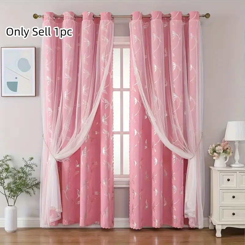 1pc Pink Princess Curtains for Bedroom, White Lace Embroidered Double Layer, Romantic Room Decoration Curtains, PrivacyAesthetic, Bohemian, Bedroom, Girls Room, Home Decorative Curtain