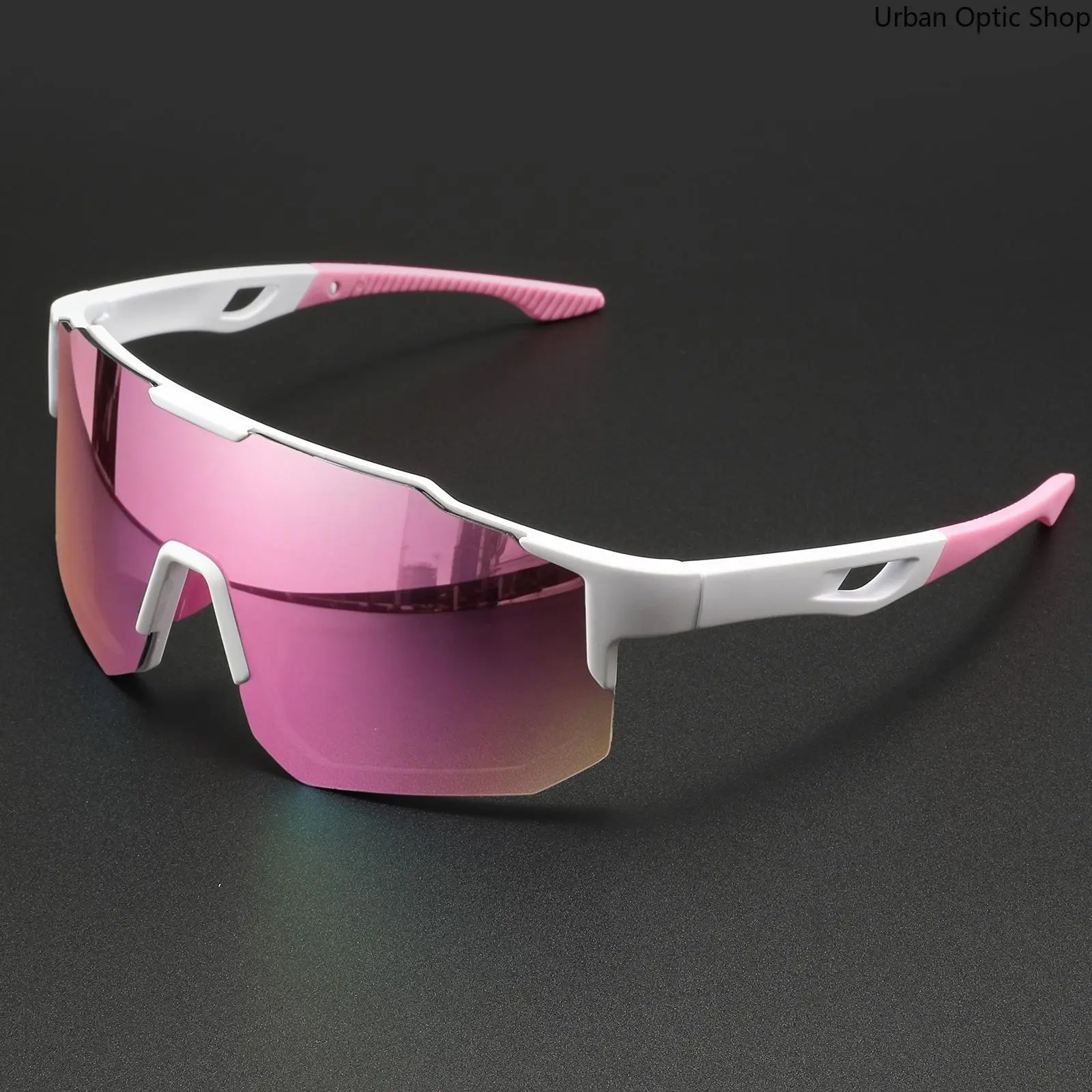 XUH Unisex Shield Sunglasses - White Anti-Skid Temples, Pink Gradient Mirrored Lenses, Lightweight Durable Eyewear, Outdoor Cycling Accessories for Sports & Street Style, Futuristic Look, Shield Shape