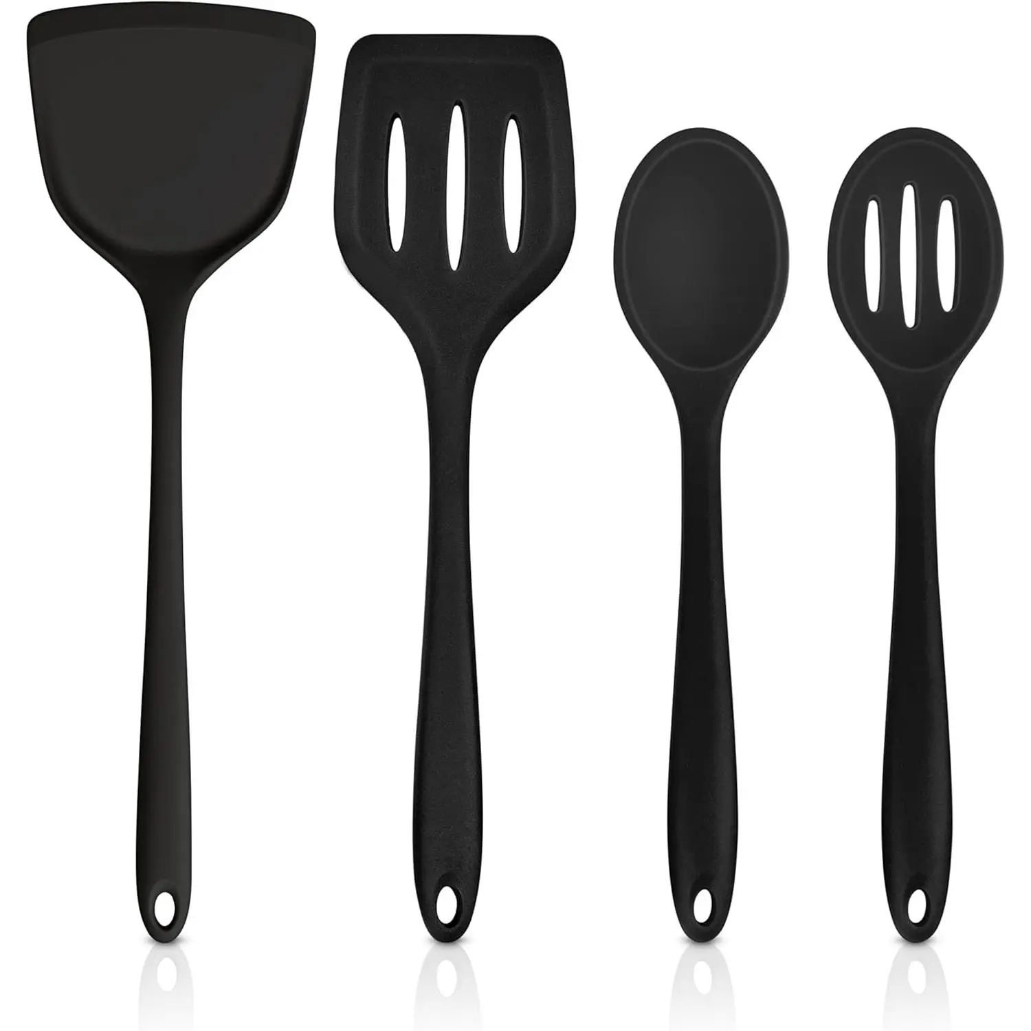 Cooking Utensils, 4 count  Kitchen Utensils Set | with Spatulas & Spoons, Heat-Resistant Cooking Spoons Turners for Non-stick Cookware, Dishwasher Safe, Black