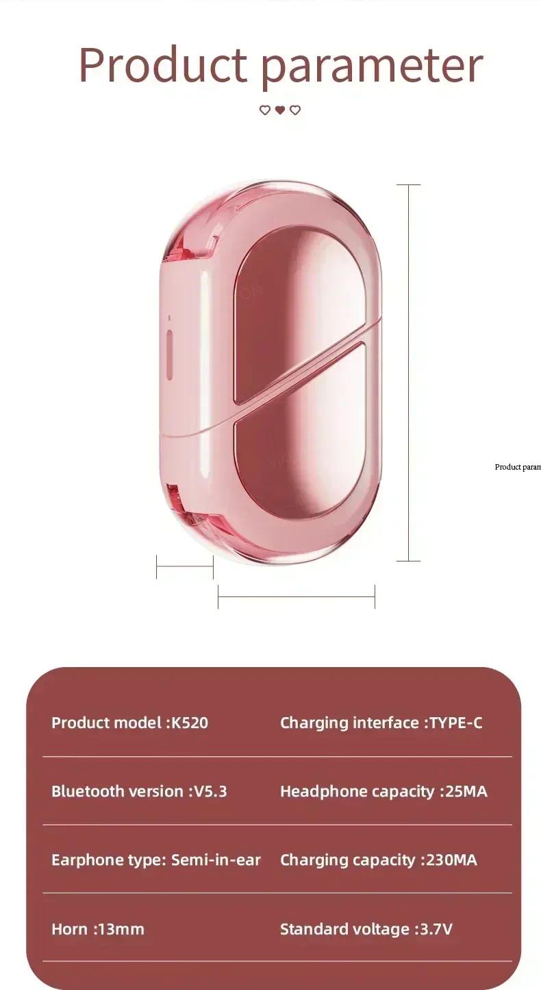 Cute Heart Shaped Rotatable Charging Case Earbuds, K520 Stereo Wireless Bluetooth Earphones, Low Latency Gaming Headset for Phone Tablet
