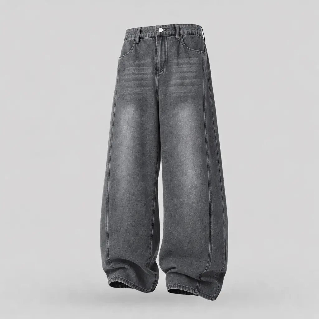 Classic Washed Vertical Side Panel Stitch Wide Leg Denim Jeans Men Mid Rise Oversized Loose Fit Two Tone Light Blue Black Grey Denim Trousers Minimal Urban Skate Streetwear Pants Perfect For Viral TikTok Everyday Matching Outfits