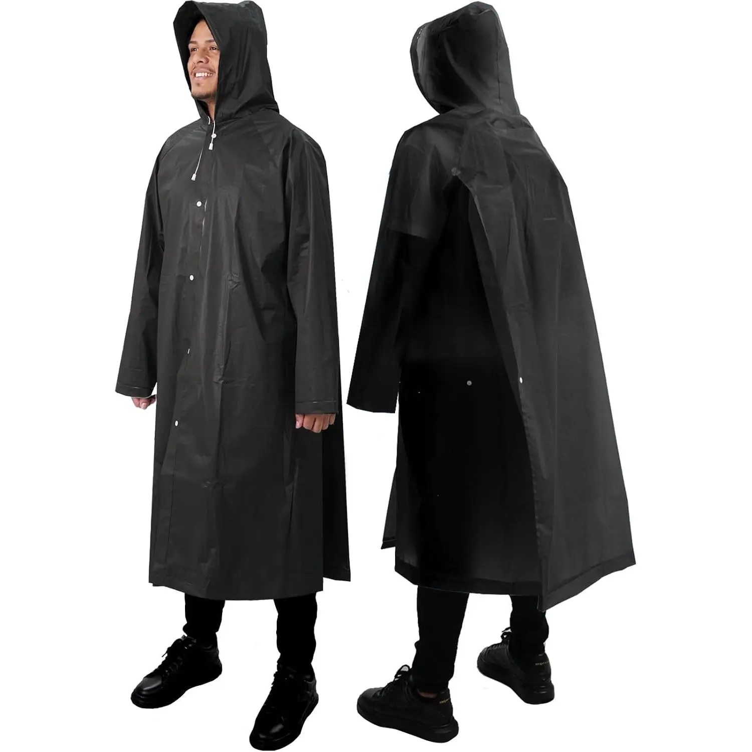 2-Pack Rain Ponchos for Adults Reusable Raincoats with Hooded and Drawstring Emergency for Men Women
