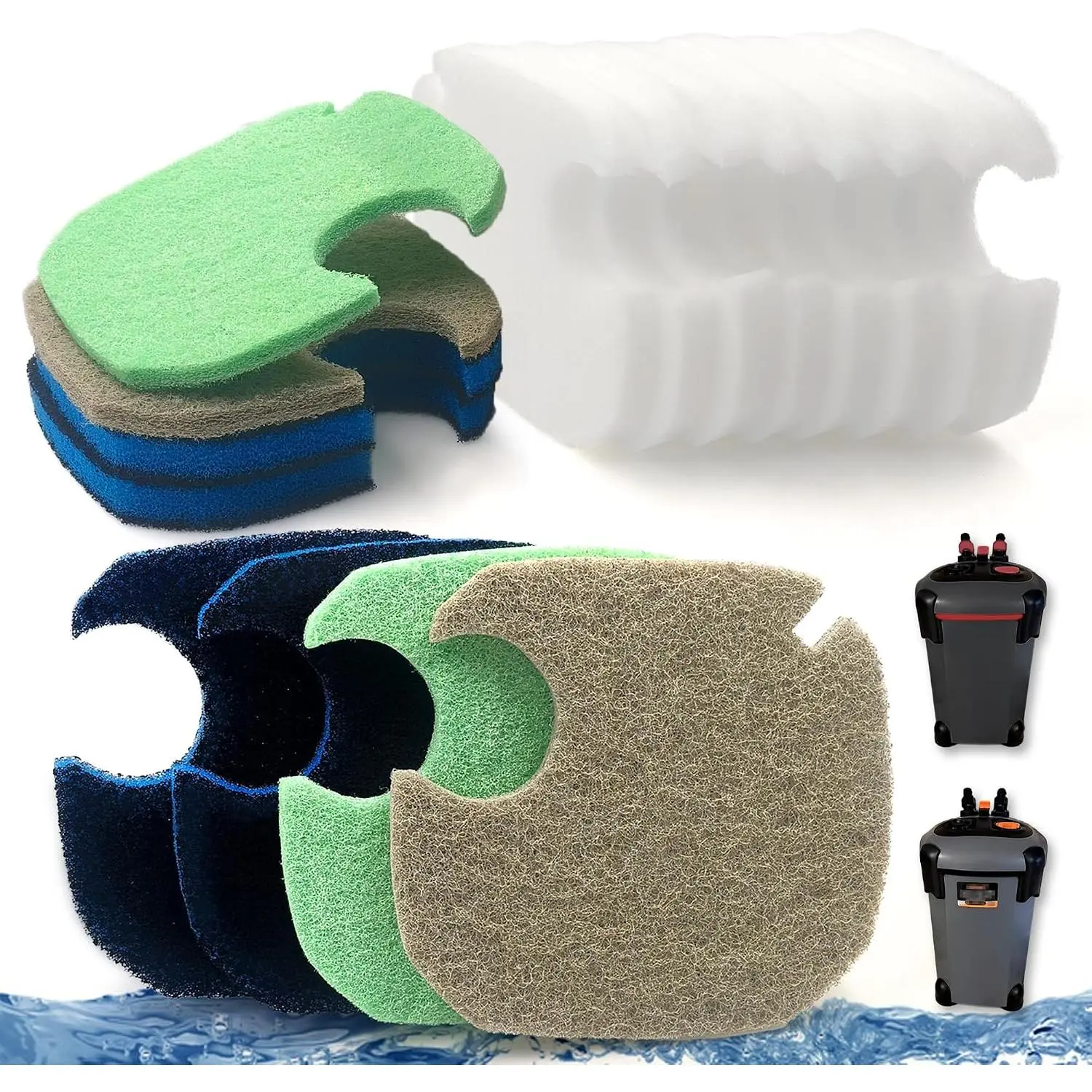 16 count Upgraded Canister Filter Pads for PONDFORSE 172/225/265GPH Aquarium External Filter,  Pads for AMOSIJOY Canister Filter,4 3in1 Carbon & 2 Ammonia & 2 Phosphate Reducer & 8 Floss