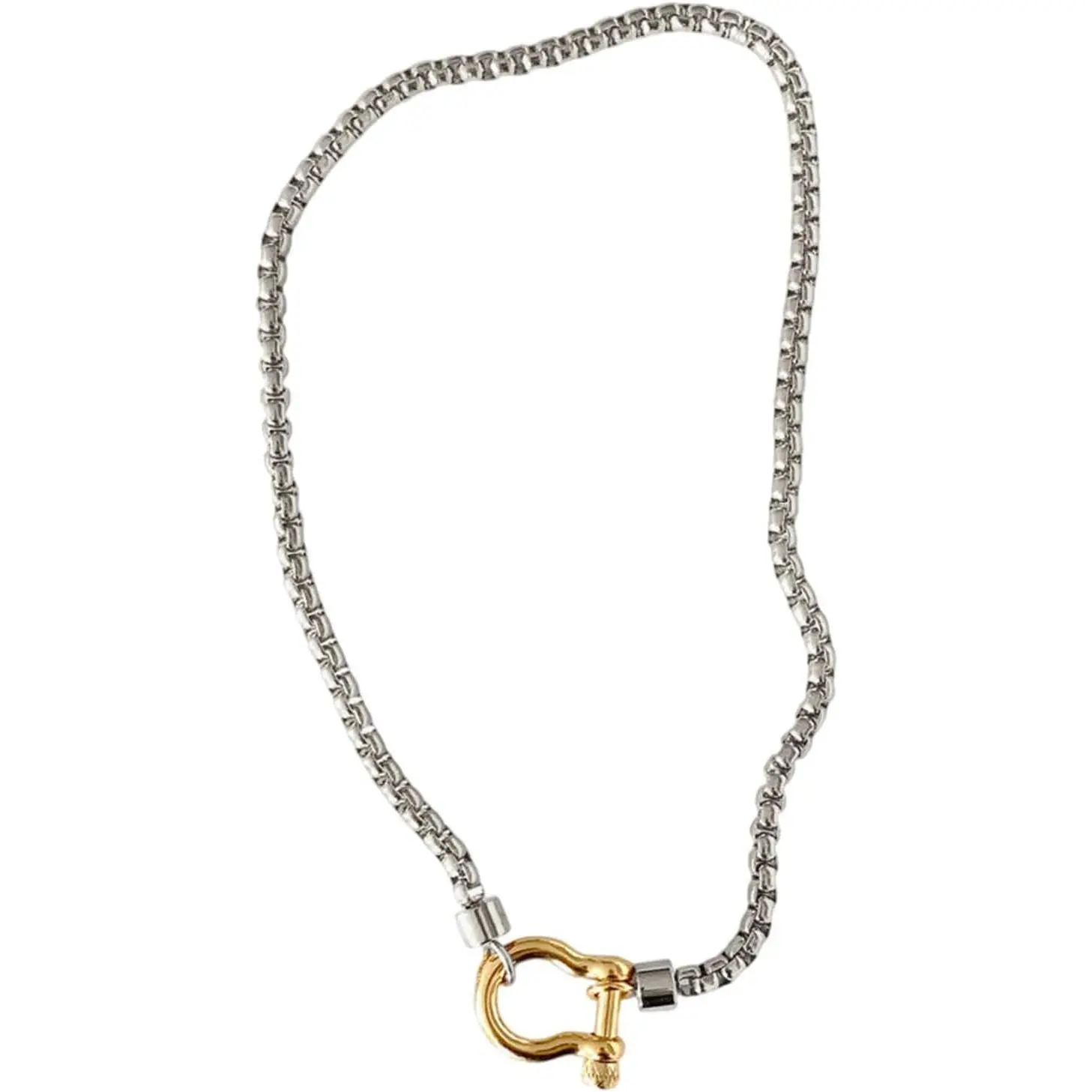 Fashionable Carabiner Lock Pendant Necklace Chunky Stainless Steel  Accessory for Women and Men