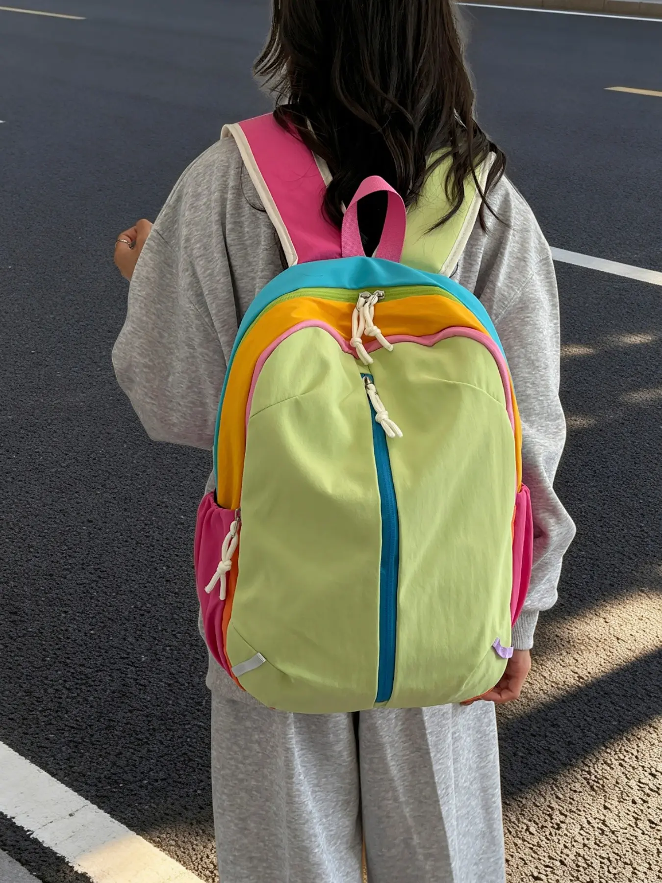2026 New Colorblock Nylon Fashion Durable Backpack, Lightweight Dual Shoulder Bag, Large Capacity Student Bookbag, Casual Travel Backpack