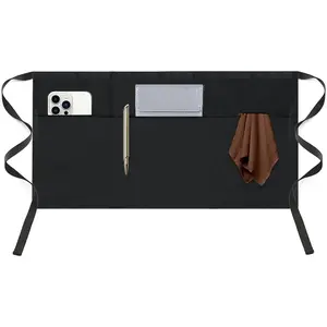 Household daily necessities Server Waitress Waist Apron - Half Apron with 3 Pockets,Black Short Aprons for Servers,Waiter Apron