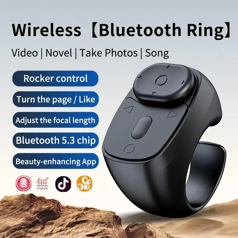 TikTok Scrolling Ring - Bluetooth Remote for TikTok Clips & Tunes, iPhone-Compatible Fingertip Wireless Bluetooth Controller, Ideal for iPad, iOS & Android, with Lively Camera Shutter, electronic shutter