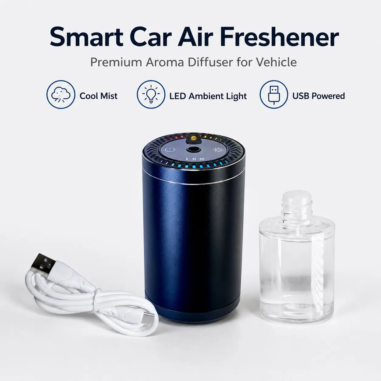 Smart Car Aroma Diffuser, Car Fragrance Diffuser with Starry Night Projector and Auto Spray, 3-Level Spray Control, USB Rechargeable, 60ML Capacity, RGB Ambient Light