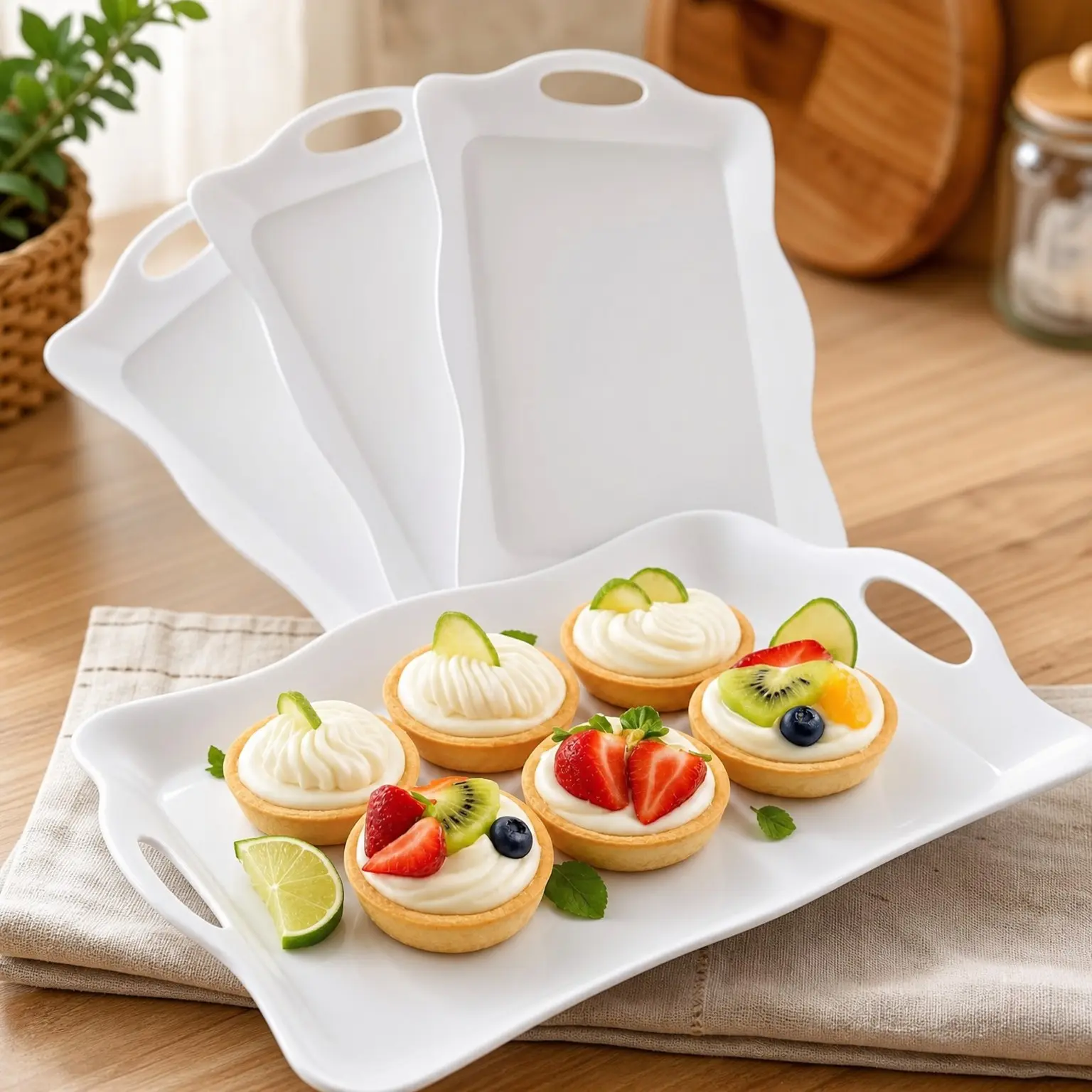 Large Melamine Tray, 17" x 11.5" - White Serving Tray with Handles - Dishwasher Safe - Rectangular Melamine Platter for Meat, Appetizers, Cookies, Grill or Party Snacks - Set of 3