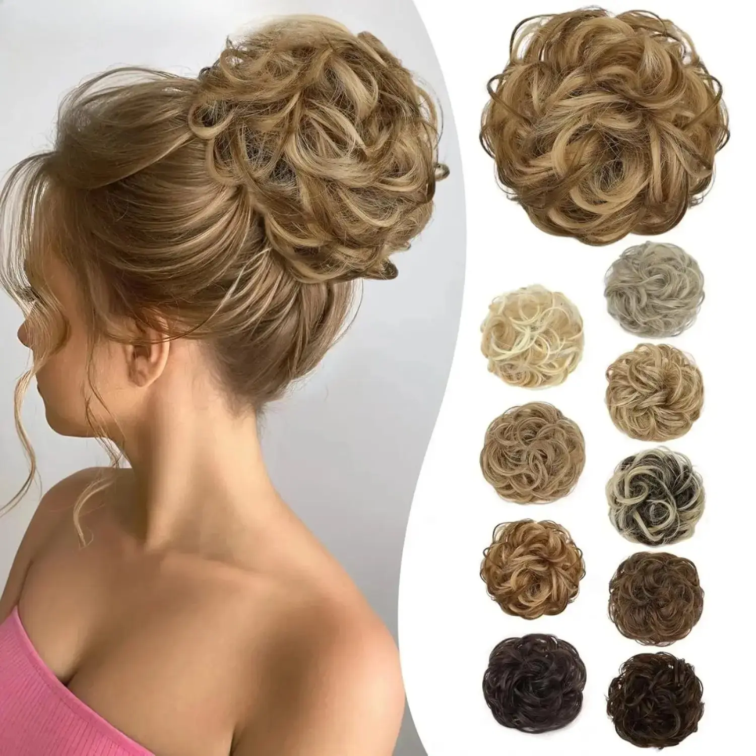Iridescent Synthetic Messy Bun Hair Piece - Curly Wavy Scrunchies with Stretchy Band, Fluffy Tousled Chignon Ponytail Updos, Whimsical Unisex Hold Sports & Outdoor Hair Accessories (2026 Women's Collection), Whimsical Hair Accessories
