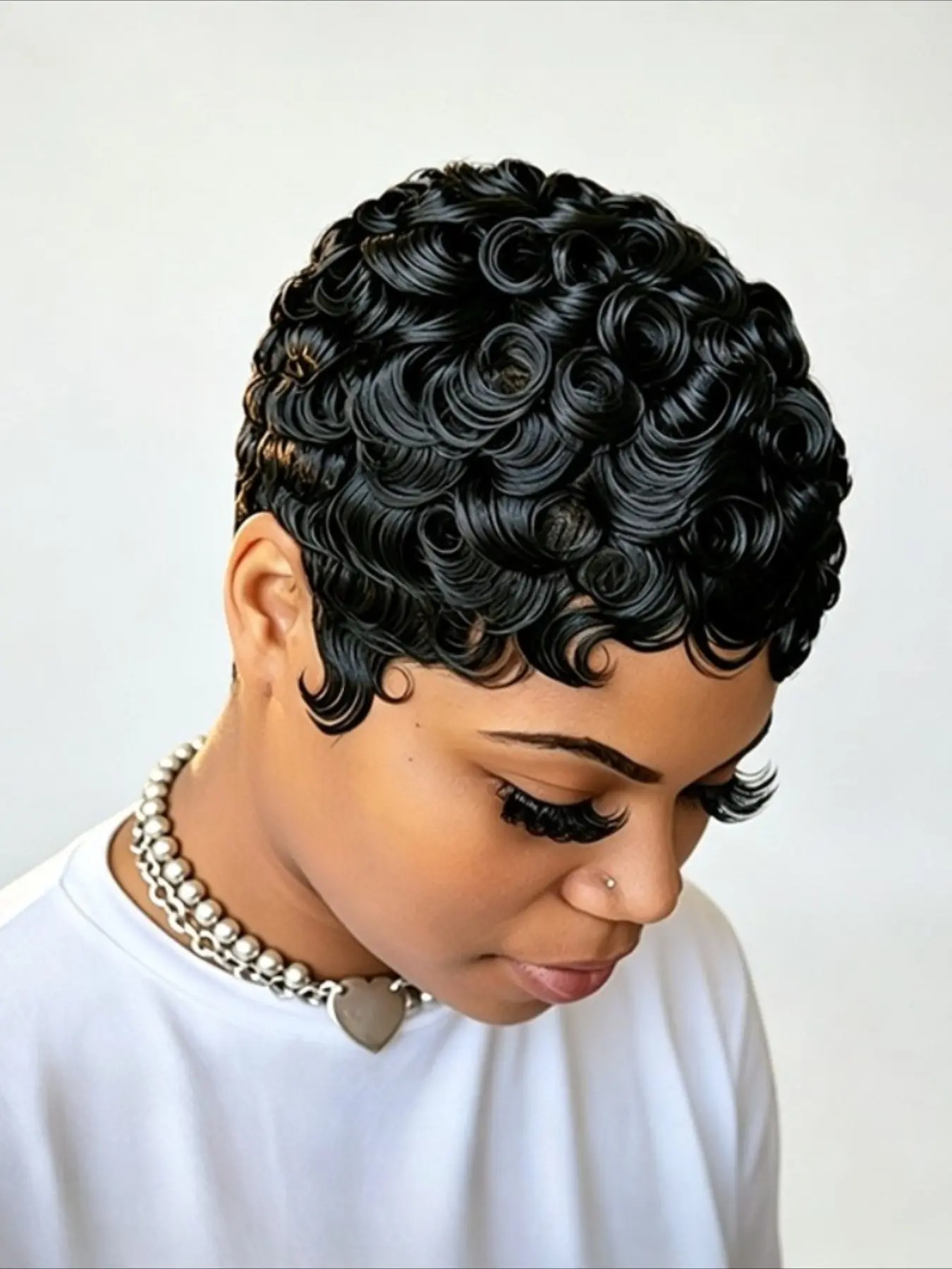 Curly Wave Wig Human Hair Wig for Women Pixie Cut Wig Full Machine Made Wig 150% Density 6Inch