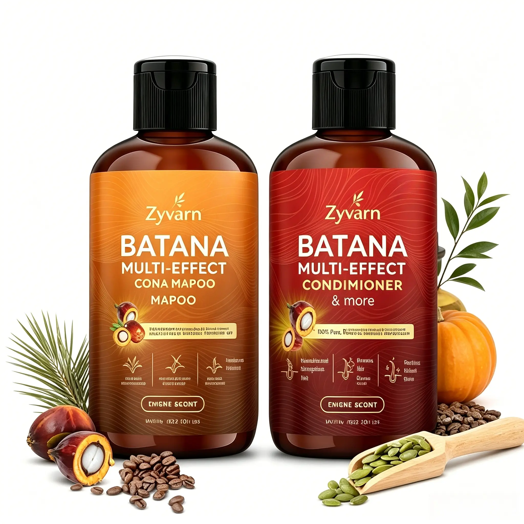 Shower Set - Batana Oil Shampoo & Conditioner - 8 in 1 Organic Hair & Scalp Care Nourishing Scalp Set - Hair Growth, Moisturizing, Anti Frizz, Strengthening- Repair Shampoo Conditioner (2 x 100 mL)