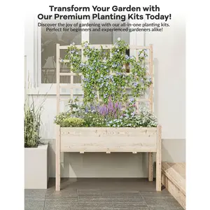 GAOMON Tall Raised Wooden Garden Bed with Trellis – 65" Freestanding Elevated Planter Box with Legs and Liner – Ideal for Outdoor Patio, Balcony, Backyard – Perfect for Climbing Plants, Vegetables, Herbs, Flowers