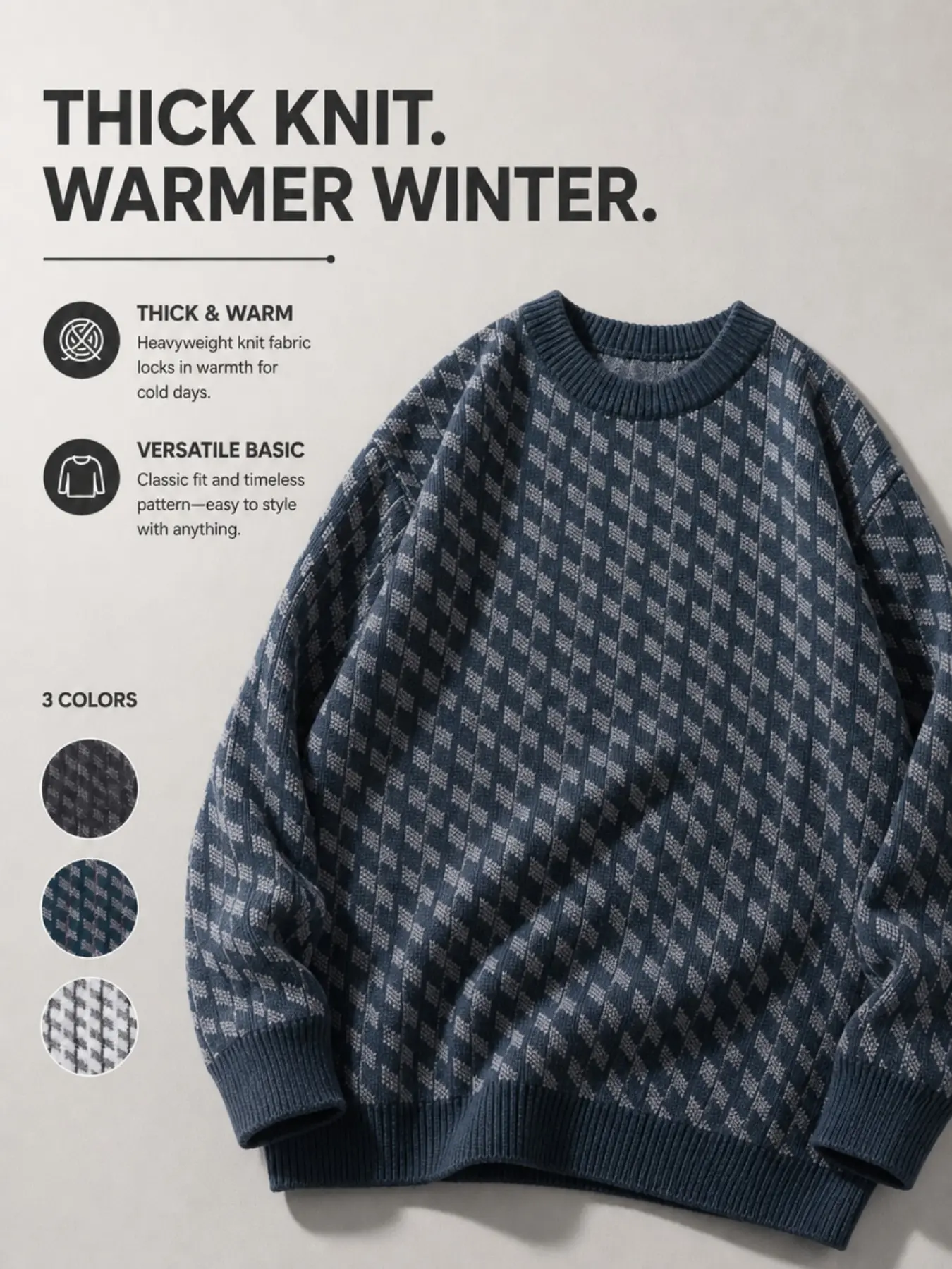 Men's Casual Vintage Jacquard Striped Knit Sweater, Round Neck Pullover Long Sleeve Top, Knitted Sweater, Fall & Winter Fashion, European Style, Knitwear, Knit Sweater Clothing