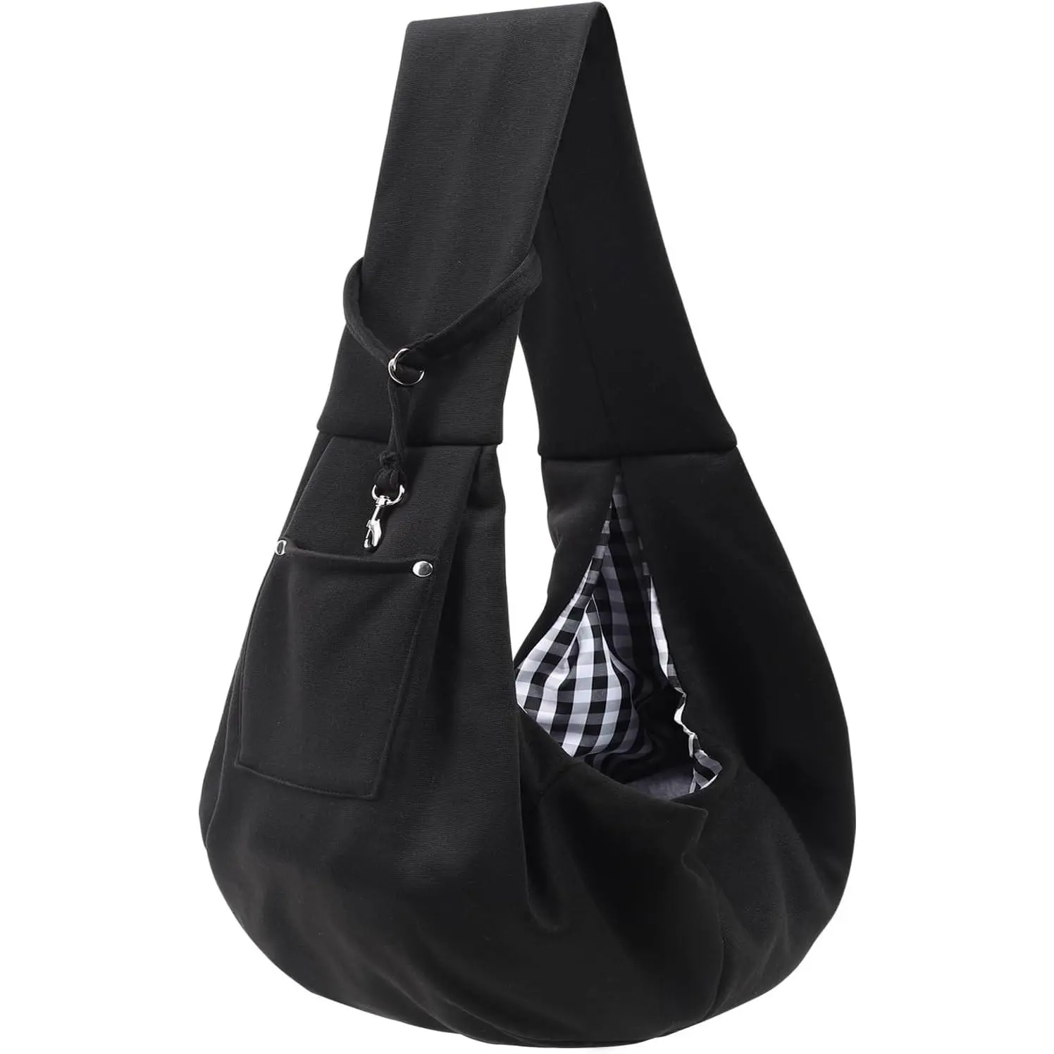 Dog and Cats Carrier Sling, Small Pet Carrier with Storage Pocket | Reversible Puppy Sling Carrier, Safety Buckle, Storage bag, Machine Washable for Travel, Outdoor Activitie, Hand-Free, Black