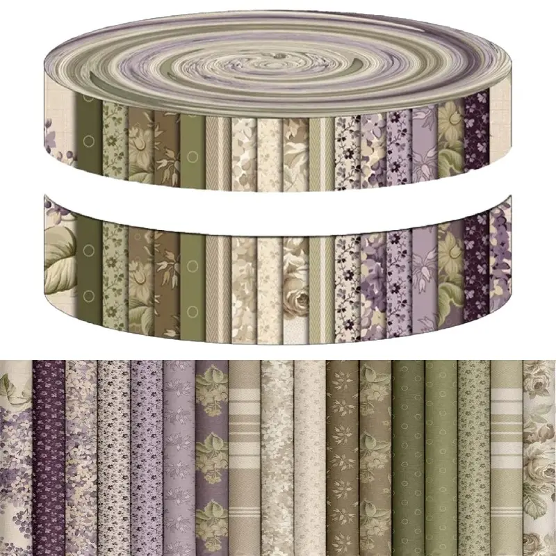 40Pcs Aesthetic Purple Floral Pattern Precut Fabric Strips, 2.55x19.7in Cotton-Polyester Quilting Rolls, Hand Wash Only, for Beginner Patchwork, Crochet, Glam Home Decor Crafts