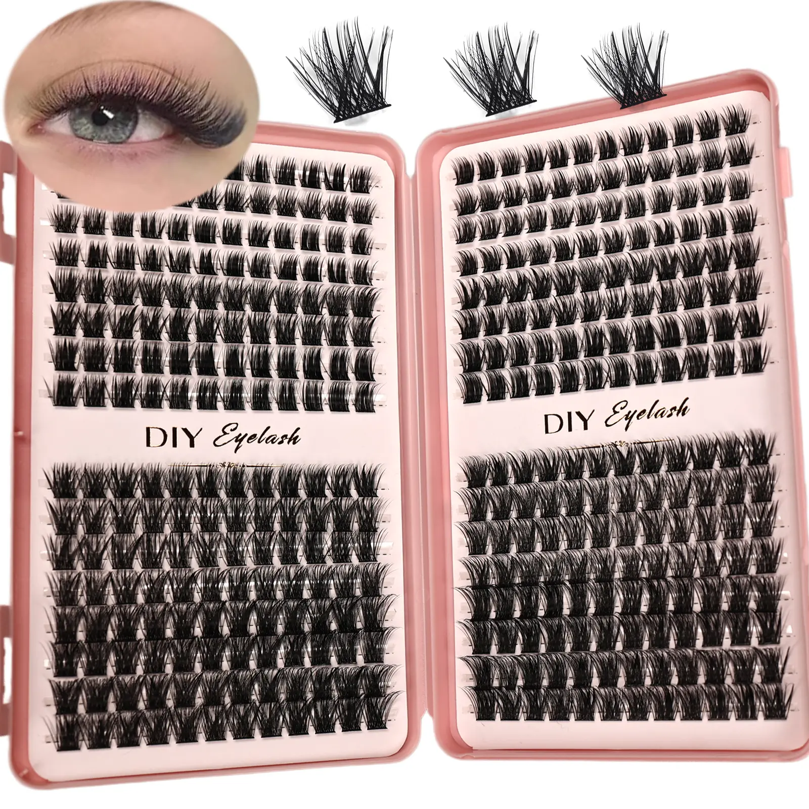 Fluffy Cluster Eyelash Mixed D Curl Curly Lashes Wispy Volume Lash Clusters DIY Eyelash Extension Kit Reusable False Lashes for Beginners