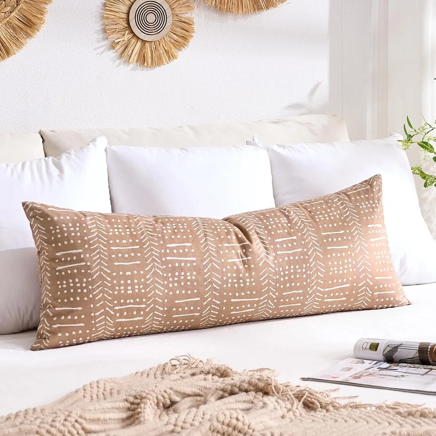 Brown Boho Body Pillows Covers Decorative Long Lumbar Throw Pillow Covers Large Queen 20x54 1 Piece for Bed Sleeping Oversize Bedroom Farmhouse Home
