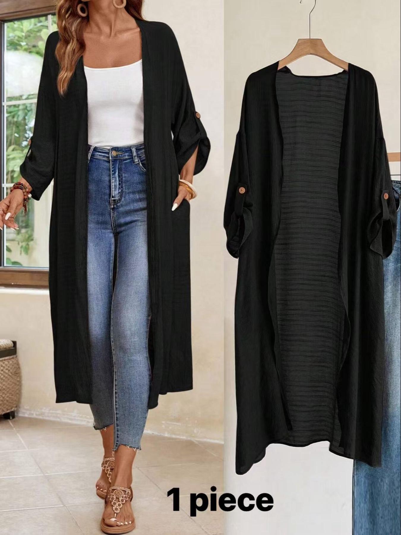 Lightweight Textured Long Sleeve Cardigan for Spring Summer Autumn, Versatile Outerwear Jacket for Women, Ideal for Casual Outings