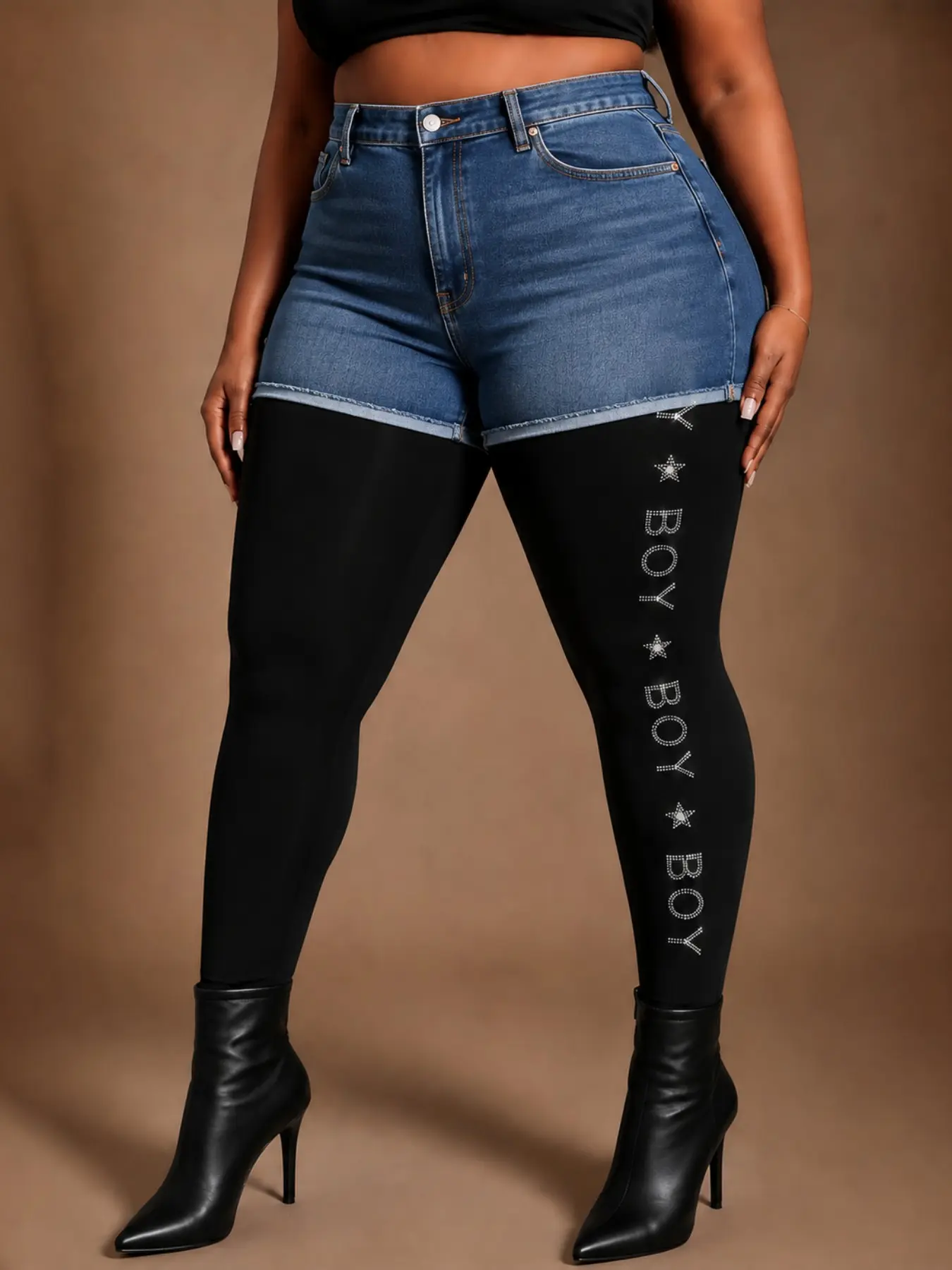 Women's Rhinestone Letter Graphic 7/8 Skinny Leggings, High Waist Stretch Pants, Sexy Party & Street, All Seasons Wear Bottom
